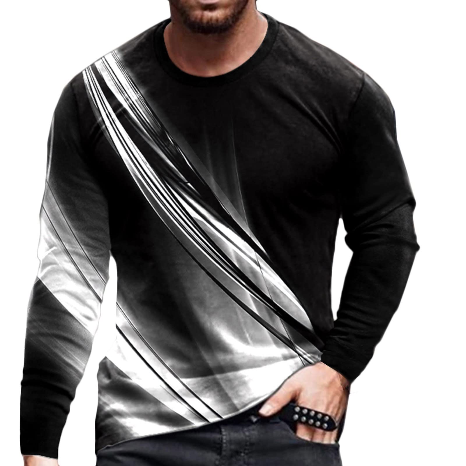 3D Printed Funny Graphic Long Sleeve T-Shirts for Men - Novelty Crewneck Casual Tee Shirts - Perfect for Halloween Costumes, Cosplay, and Everyday Wear