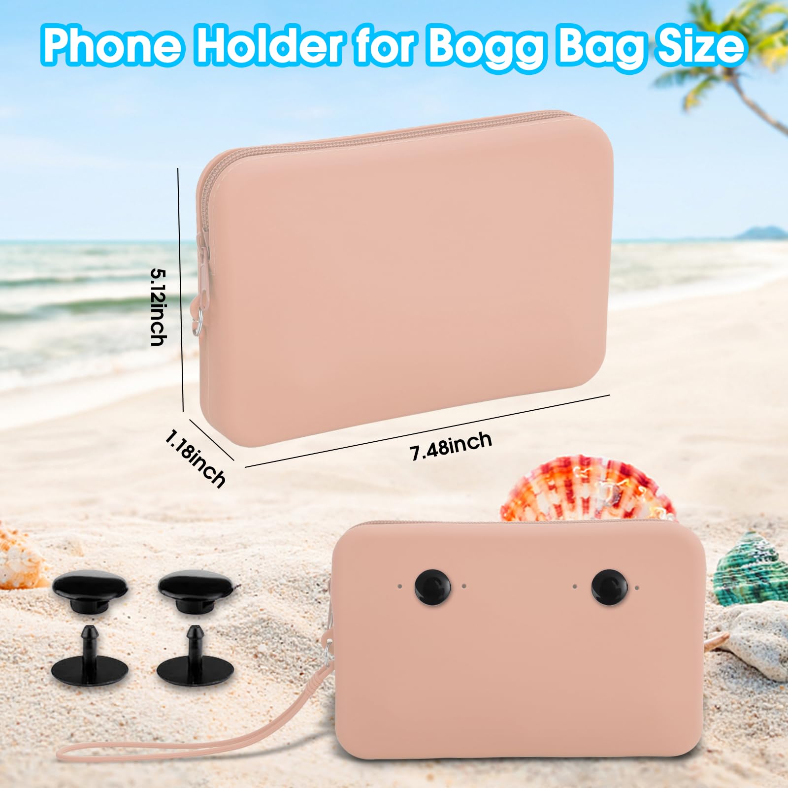 Bogg Bag Accessories Set - Large Pink Silicone Phone Holder, Charm & Zipper Wallet with Lanyard for Beach Tote Bags | Perfect for Pool, Vacation & Outdoor Activities