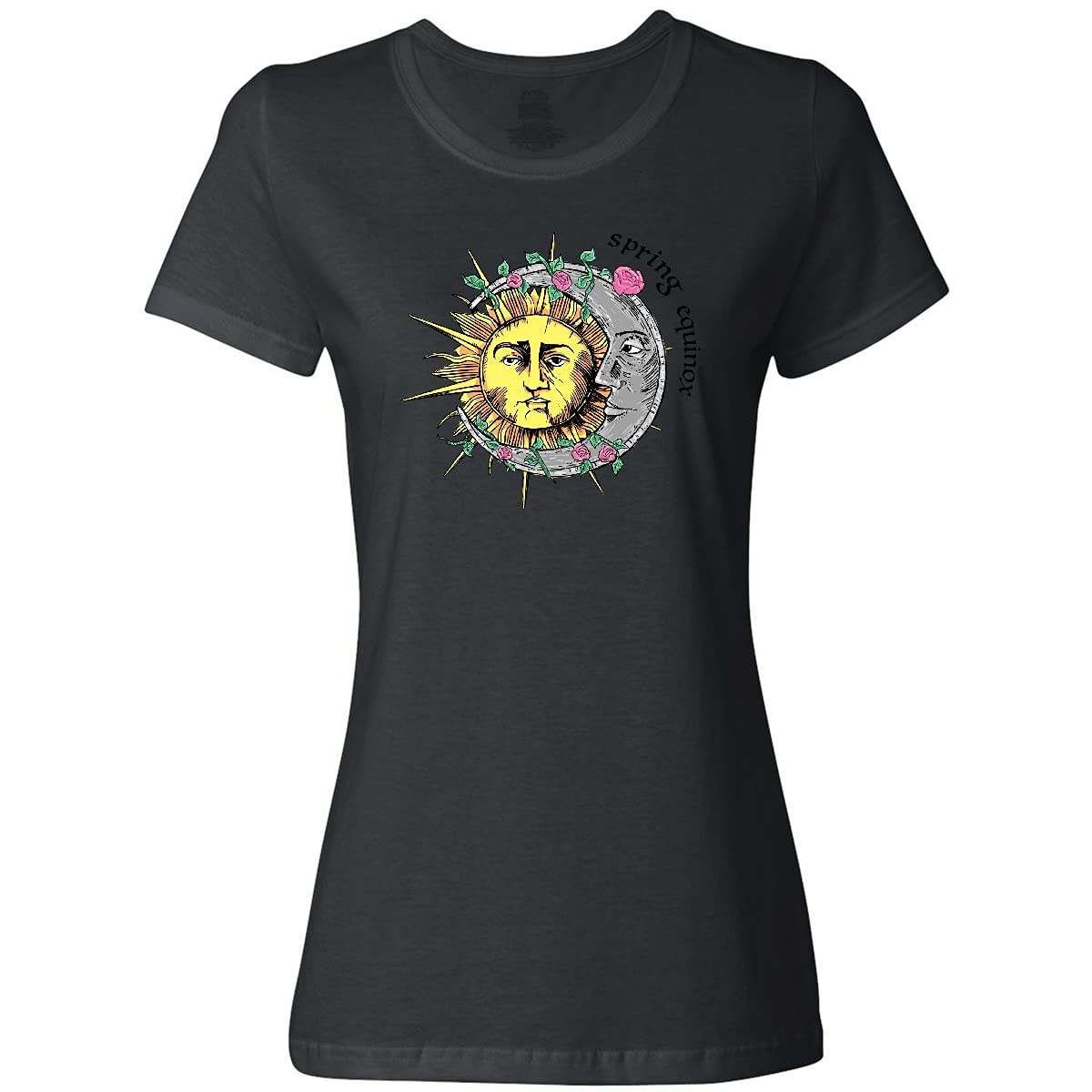 Inktastic 1st Day of Spring Sun and Moon Spring Equinox Women's T-Shirt | Cute Graphic Tee for Women | Perfect for Spring Celebrations, Equinox Parties & Casual Wear