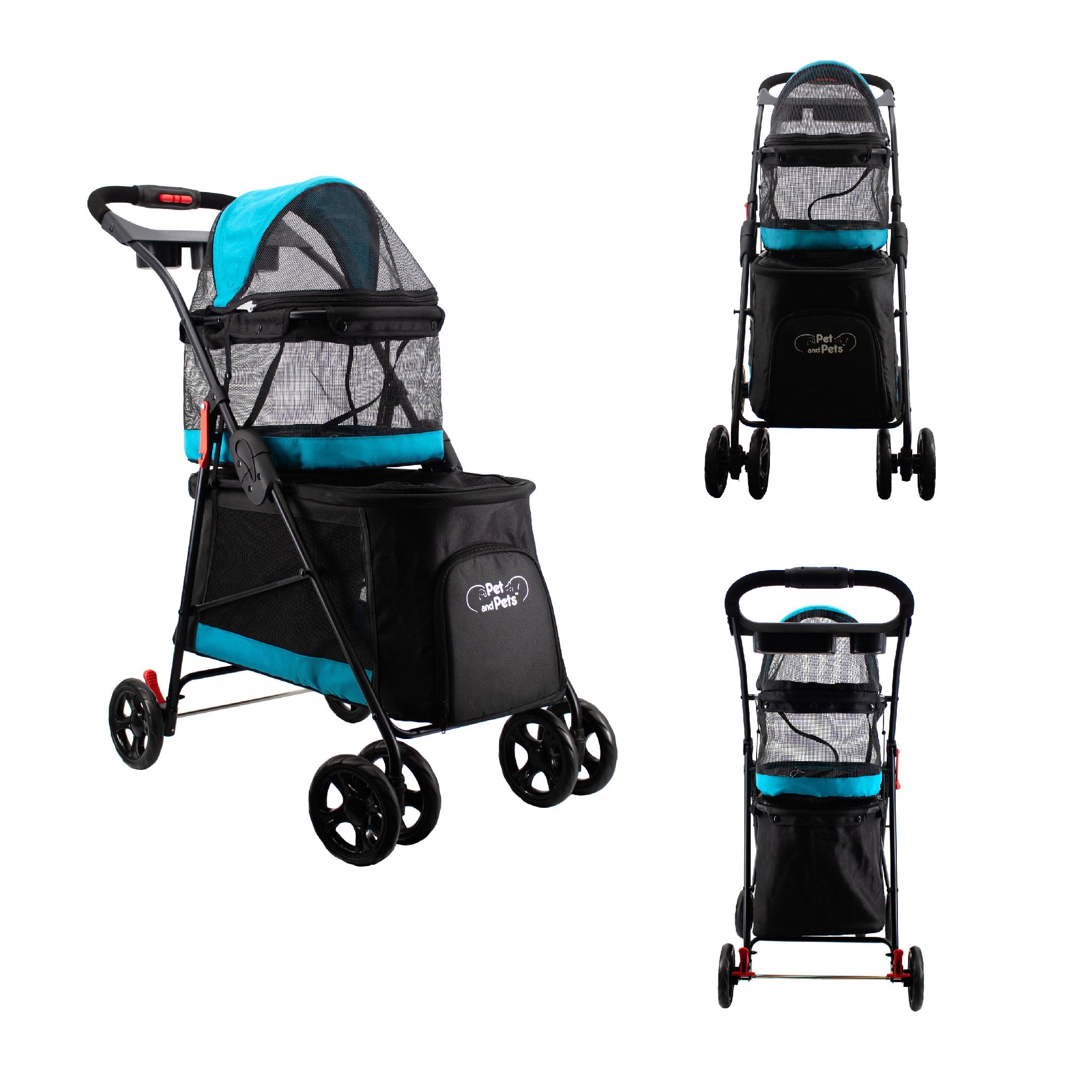 PETIQUE Double Decker Pet Stroller - 11.53lb Teal for Small Dogs & Cats