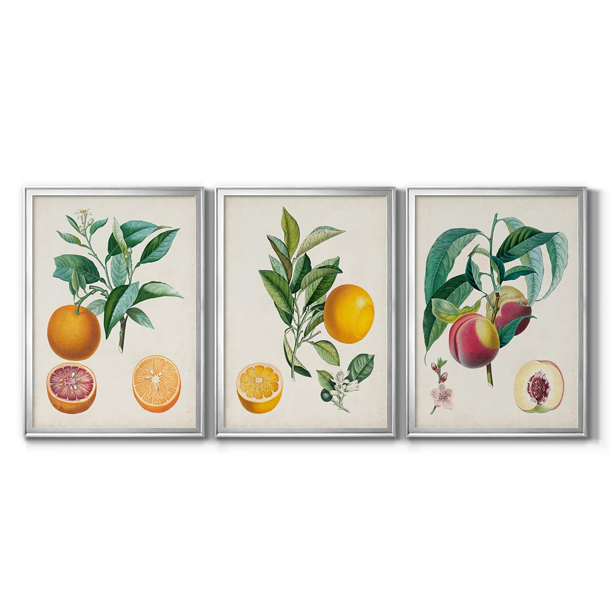 Abstract Geometric Wall Art Set - 3 Piece Orange de Malte Silver Framed Canvas (18x24 in Each) - Modern Bathroom Decor, Cottage & French Country Style - Perfect for Living Room, Bedroom or Office Wall Décor
