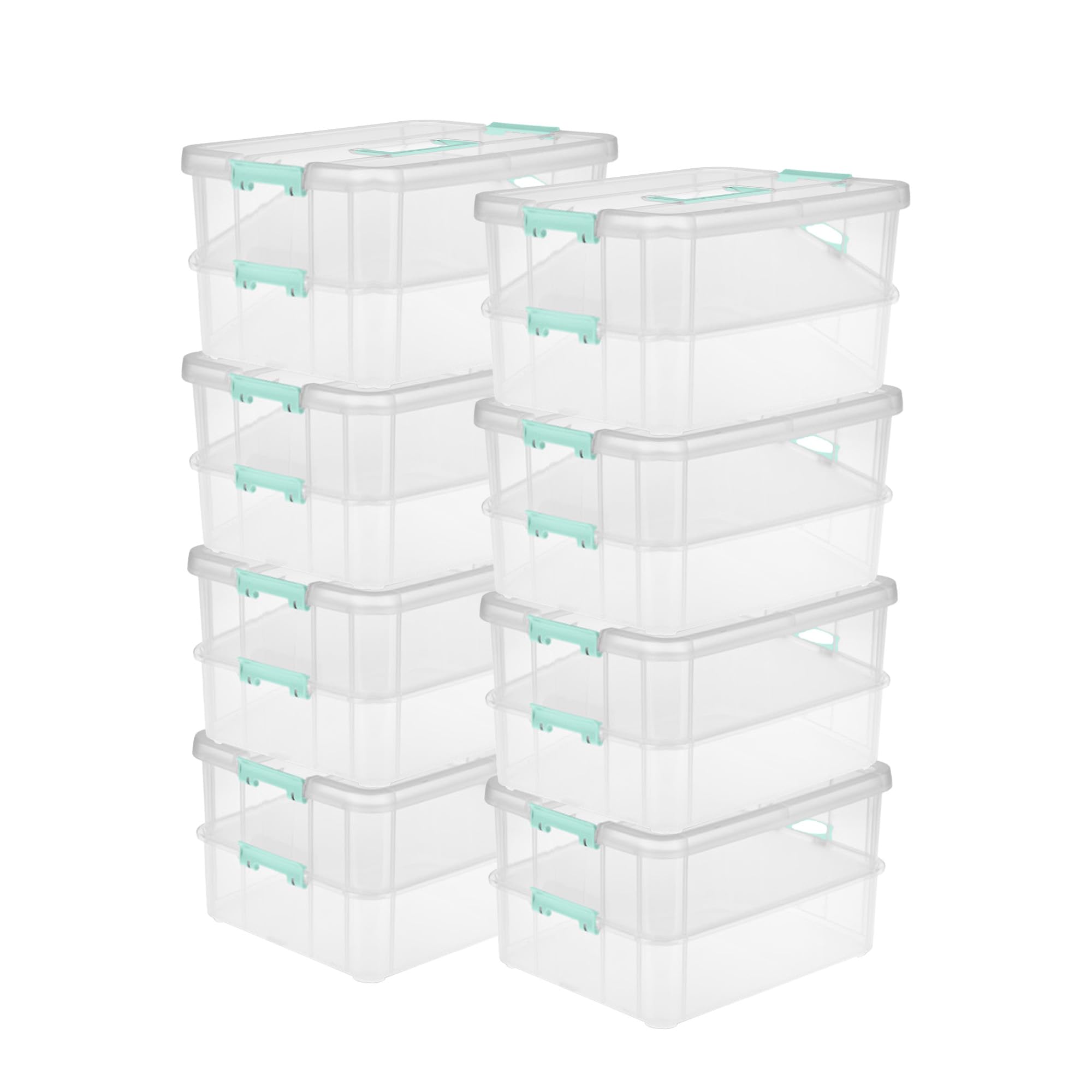 Sterilite 8-Pack Clear Stackable Storage Bins with Latching Lids - 2 Layer Organizer for Home, Office & Closet Storage - Perfect for Toys, Clothes & Pantry Organization