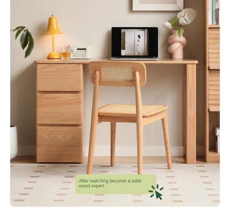 Solid Oak Wood Narrow Long Table with Storage Cabinet - Perfect for Small Spaces, Entryways & Home Offices