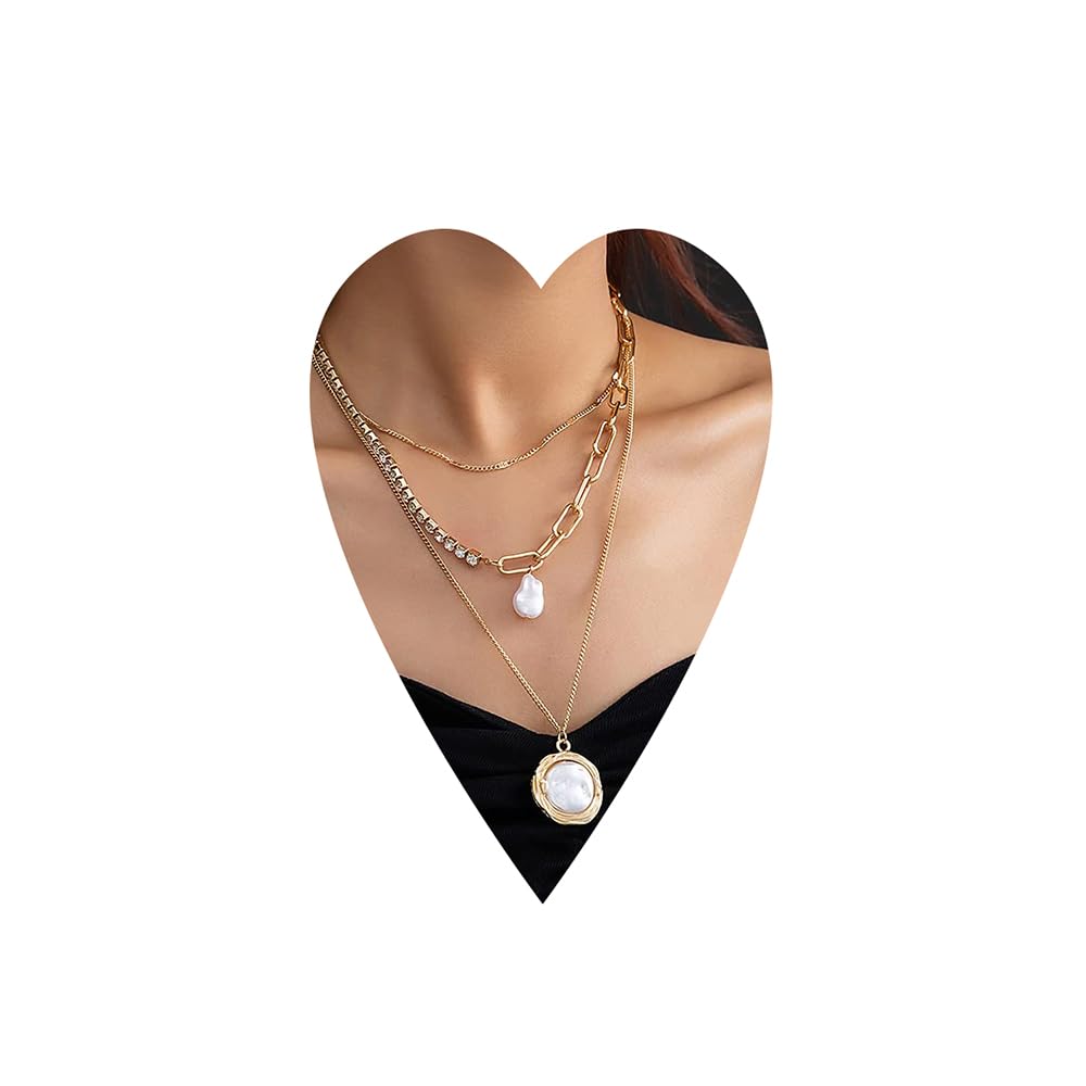 Vintage Layered Long Choker Necklace for Women - Pearl Pendant & Chunky Link Tennis Chain, Retro Fashion Jewelry | Perfect for Parties, Weddings, and Everyday Elegance