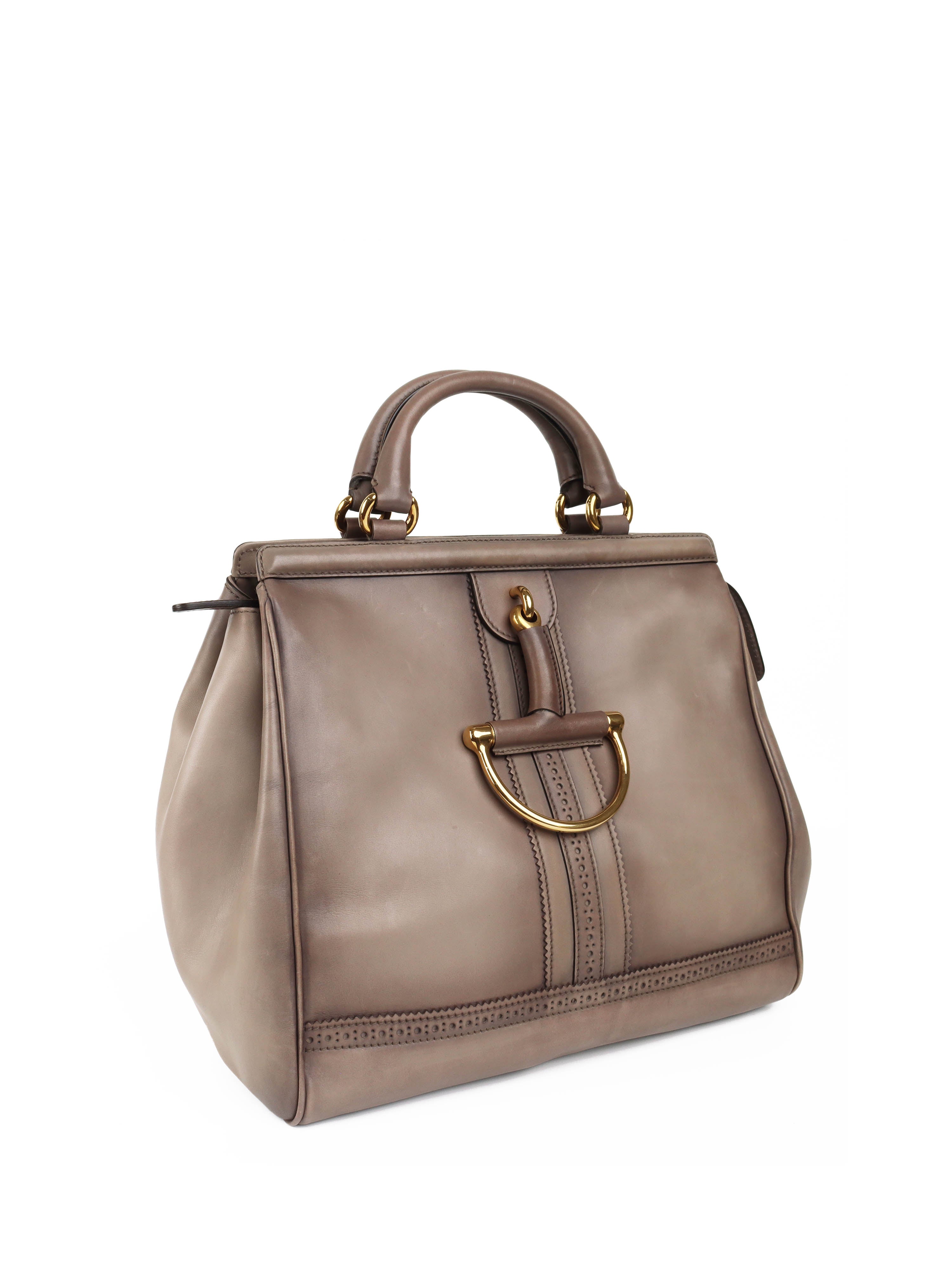 Gucci Taupe Duilio Brogue Tote Bag for Women - Luxury Leather Handbag with Shoulder Strap - Perfect for Work, Travel & Everyday Use