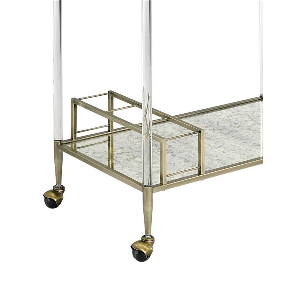 Acme Cirro Serving Cart with Antique Mirror & Brass Wire Metal Frame - Perfect for Dining, Kitchen, and Outdoor Entertaining