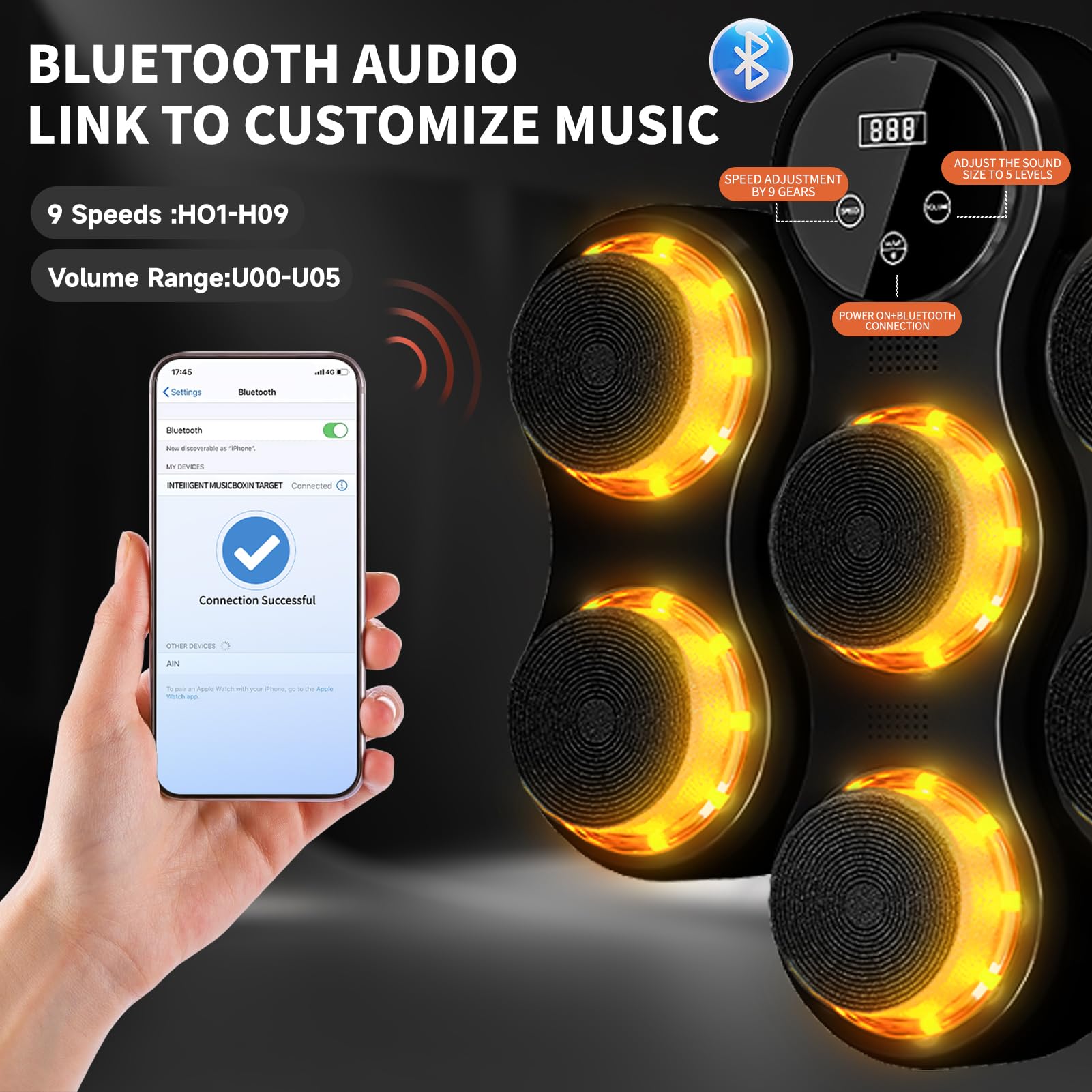 Smart Bluetooth Boxing Machine with LED Display & Gloves - Wall-Mounted Punching Pad for Music Workouts - Home Gym Equipment for Adults & Kids - Perfect for Fitness Training, Stress Relief & Cardio Workouts