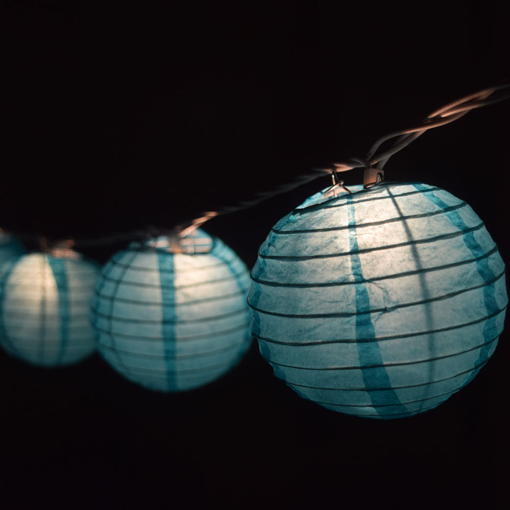 4 Pack Blue Round Paper Lanterns with Even Ribbing - Water Resistant Hanging Decorations for Indoor/Outdoor Parties, Weddings & Garden Lighting (String Lights Sold Separately)