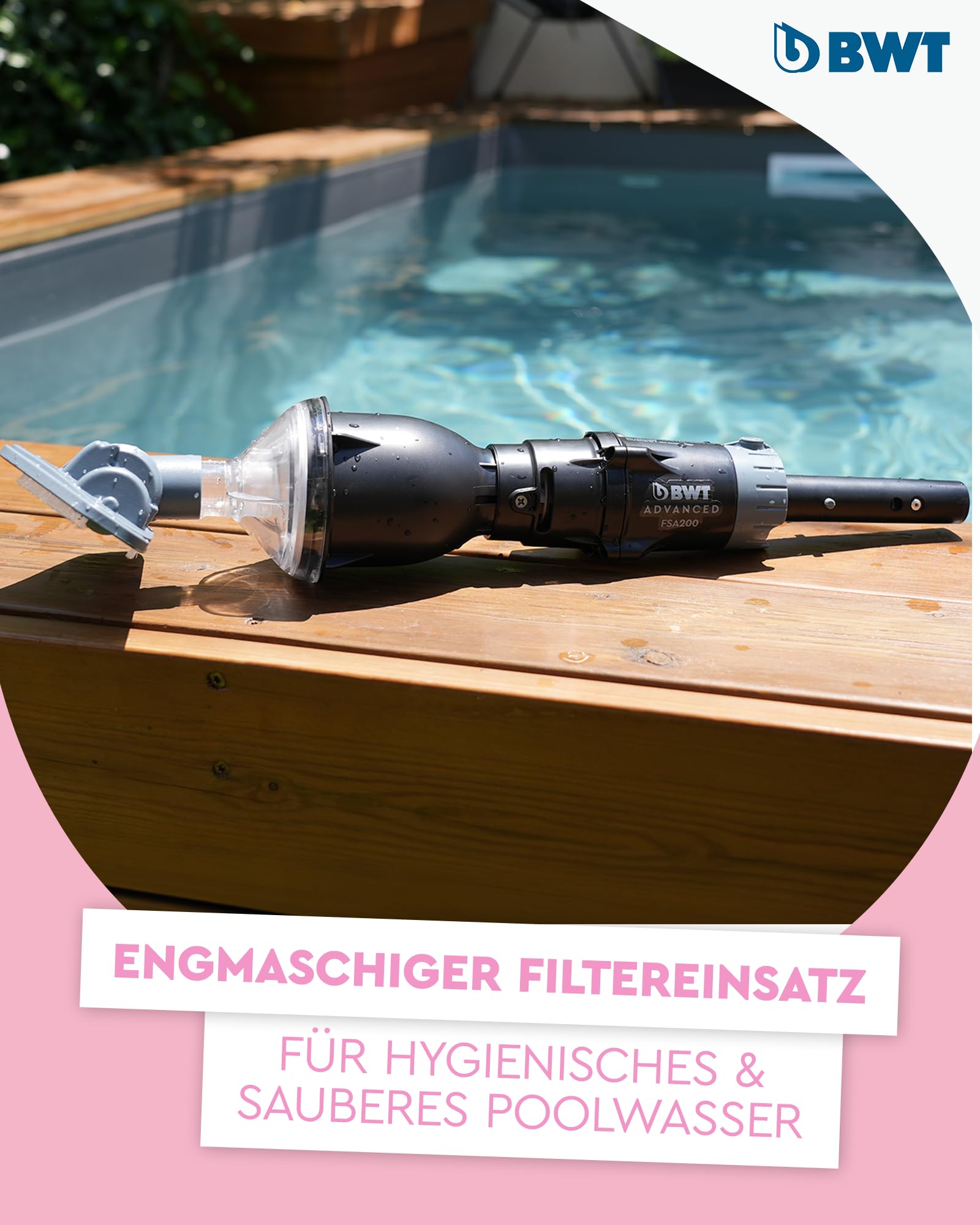 BWT Poolsauger Akku FSA200 – Kabelloser Poolroboter mit Flachbürstenaufsatz | Effiziente Poolreinigung ohne Teleskopstange | Ideal für kleine Pools, Aufstellpools und Poolpflege zu Hause