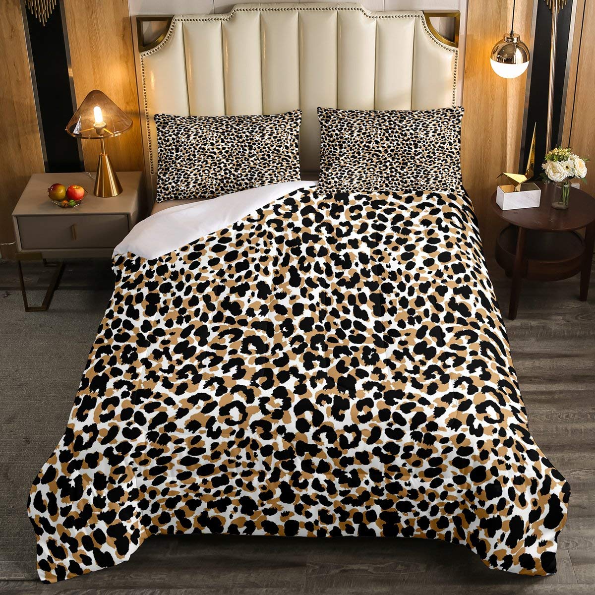 Brown Leopard Print Bedding Set Queen Size - Soft Luxury Microfiber Cheetah Comforter with Quilted Duvet Cover, Africa Animal Theme Bedroom Decor for Teens & Adults - Perfect for Cozy Nights, Jungle-Themed Rooms, and Unique Gift Ideas