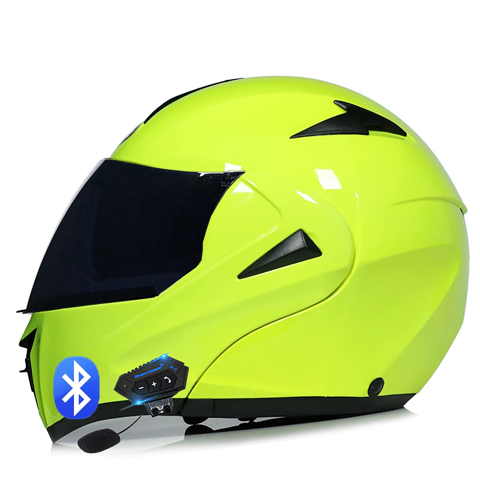 Bluetooth Motorcycle Helmet DOT Approved - Modular Full Face Flip Up Helmet with Dual Visors, Anti-Fog & Sun Shield - for Men & Women - Ideal for Commuting, Touring & Long Rides