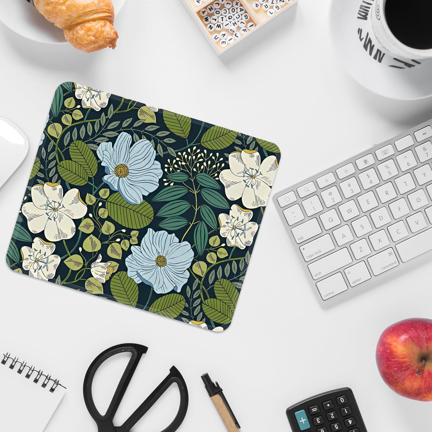 Premium Non-Slip Square Mouse Pad with Stitched Edge - Washable Cloth Surface & Rubber Base - 9.25x7.75x0.12 inches (Flower Pattern) - Perfect for Office, Gaming, and Laptop Use