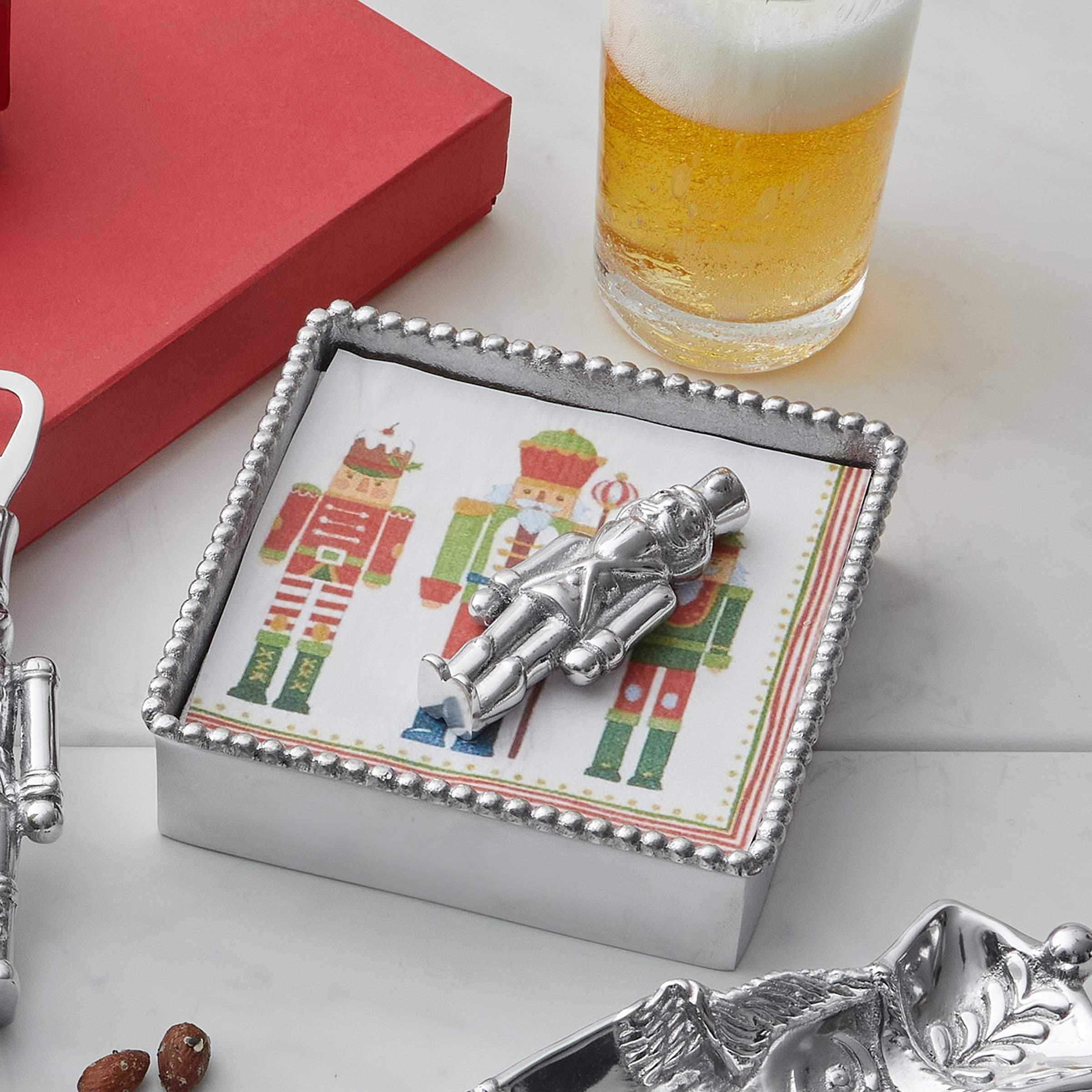Elegant MARIPOSA NUTCRACKER Napkin Box Set in Silver | Recycled Sandcast Aluminum | Handmade in Mexico | Perfect for Holiday Dining & Gift Giving