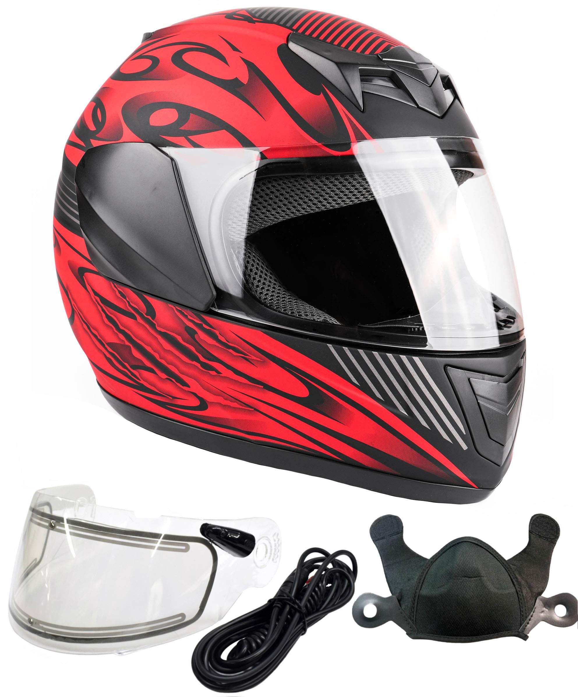 Typhoon Youth Kids Full Face DOT Snowmobile Helmet with Electric Shield - Matte Red (Medium) for Boys & Girls | Winter Sports, ATV Riding, Motorcycle Safety Gear