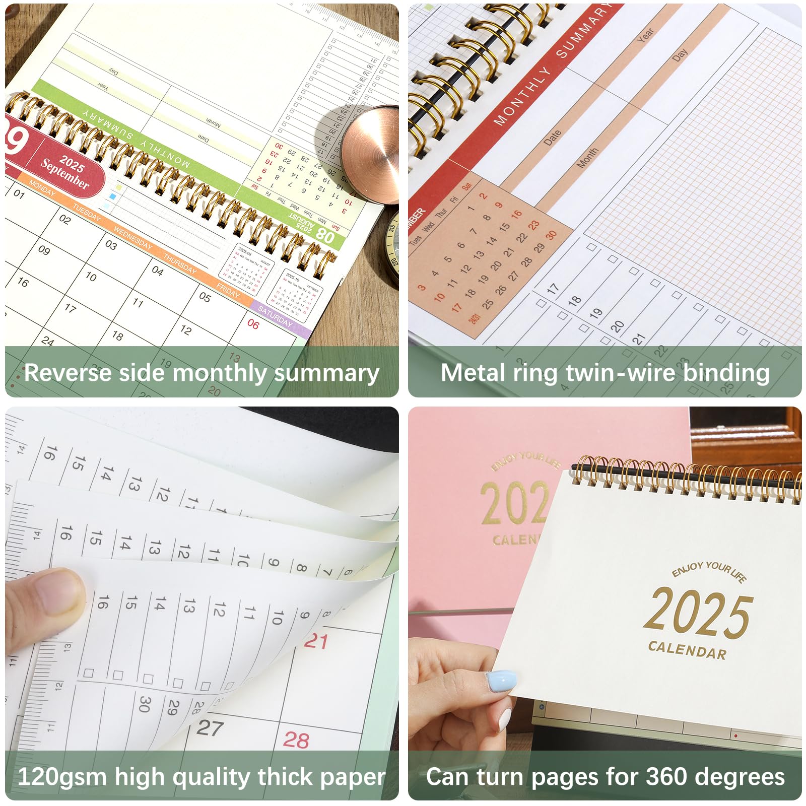 2025 Small Desk Calendar with Metal Ring Twin-Wire Binding - Monthly Planner from Now to December 2025 for Home, Office & School Use - Perfect for Scheduling, Productivity & Organization (White)