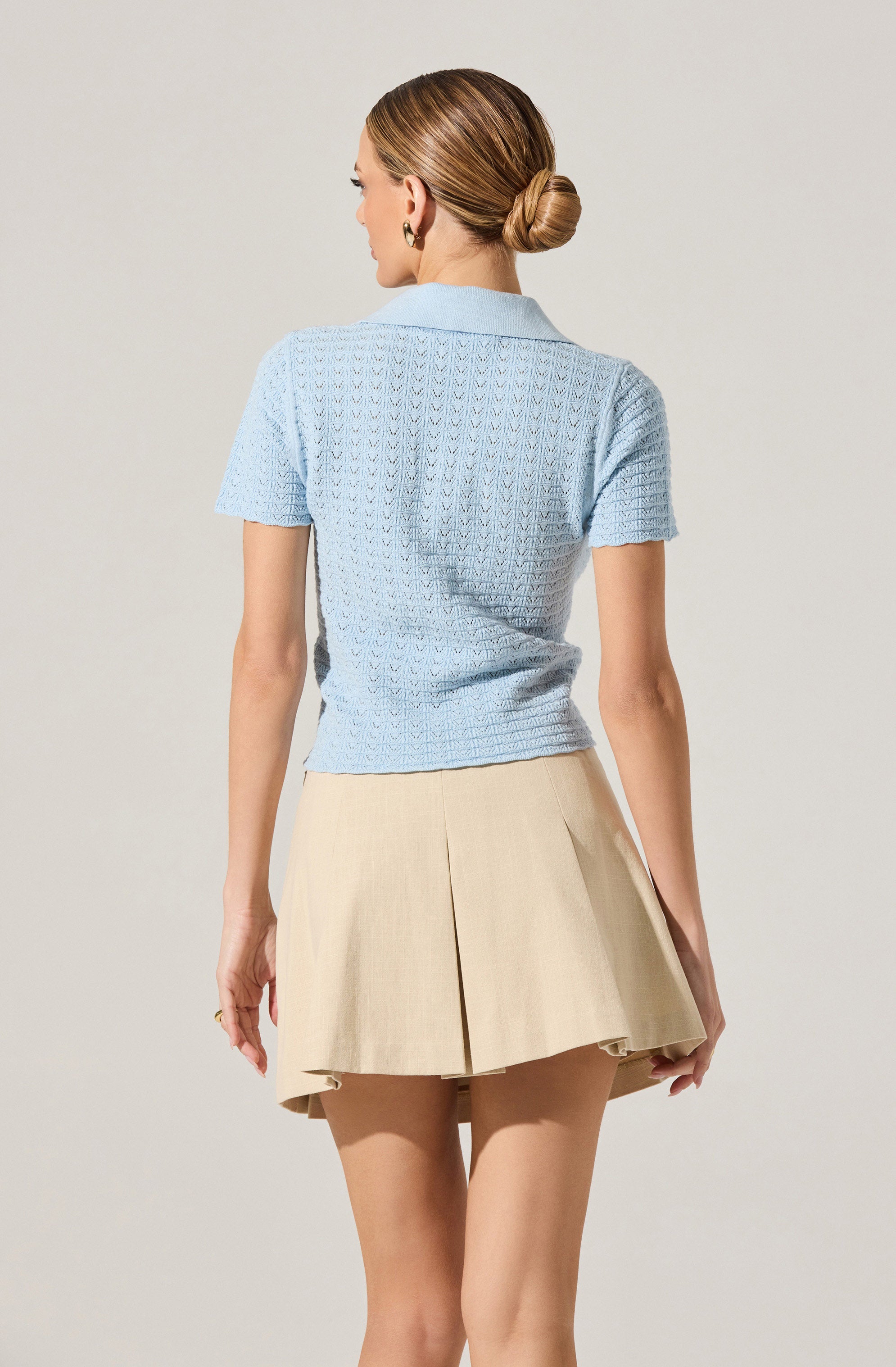 Stylish Pearl Polo Pointelle Sweater for Women - Breathable Knit Top for Casual & Office Wear - Perfect for Layering in Fall & Winter