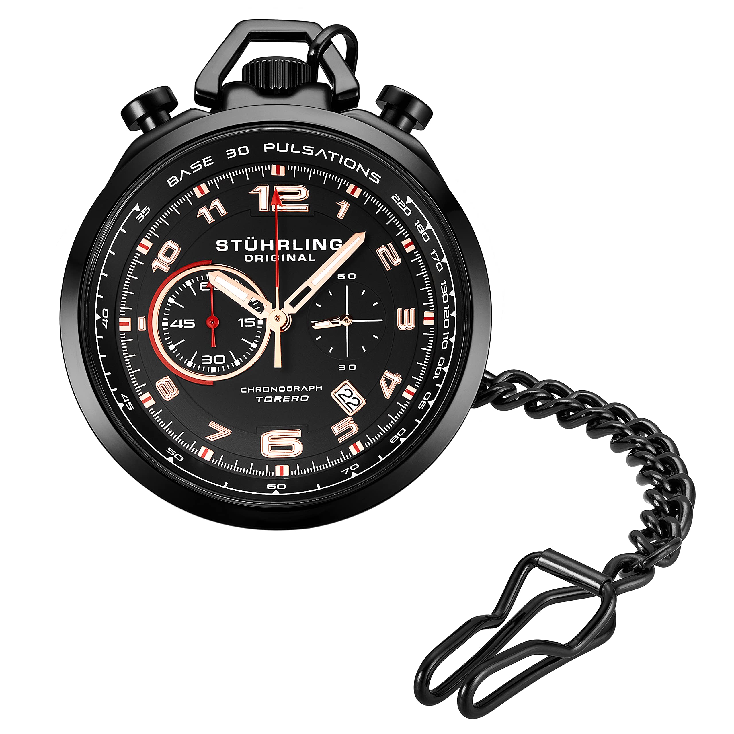 Stuhrling Original Men's Chronograph Pocket Watch - Classic Vintage Style for Formal Events, Weddings & Gifts | Waterproof Mechanical Watch with Chain