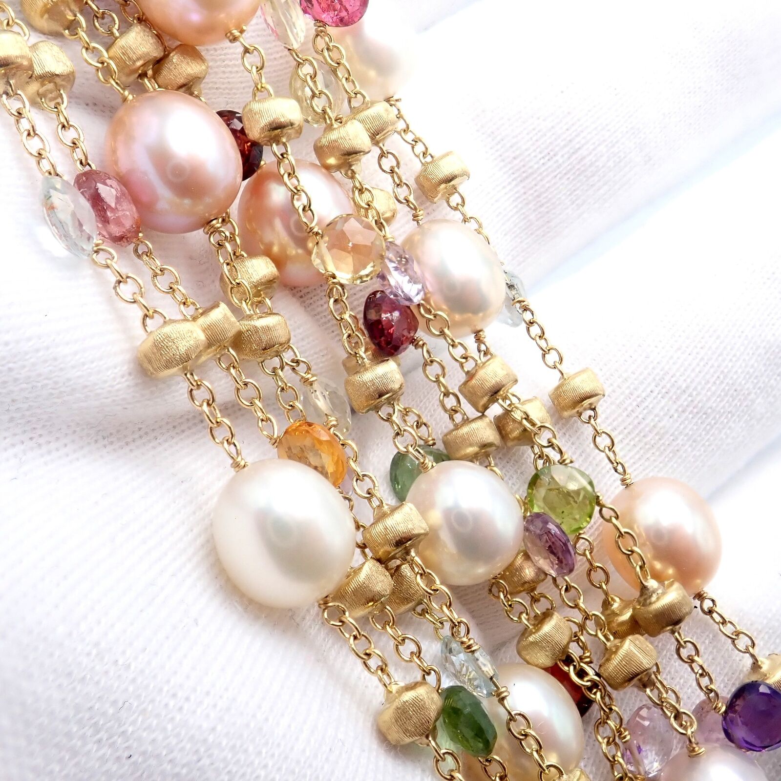 Marco Bicego 18k Yellow Gold Pearl Bracelet with Multicolor Gemstones - Elegant Jewelry for Women, Perfect for Weddings, Parties & Special Occasions