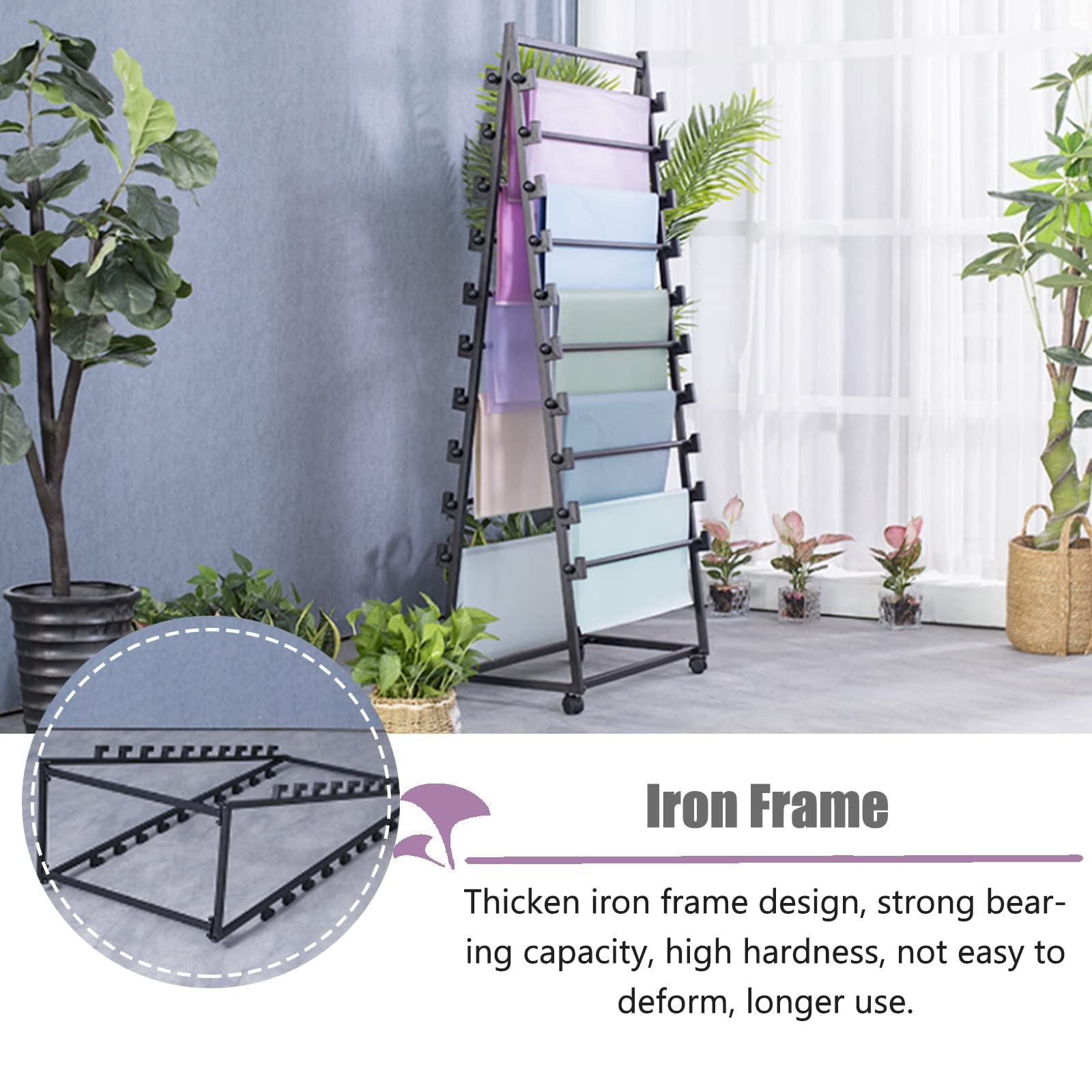 10-Tier Metal Ribbon Storage Organizer Rack - Movable Scarf, Wrapping Paper & Fabric Holder with Removable Crossbar - Perfect for Florists, Gift Shops & Craft Rooms (Black) - Organize Ribbons, Shawls & DIY Supplies in Style