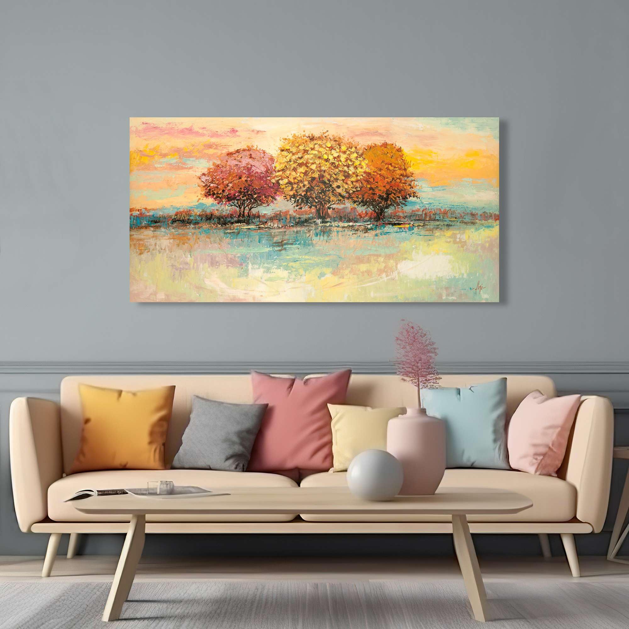 ART PRINT CAFE' – Canvas Tree Painting Print - Luigi Florio 'Morning in the Clearing' - 120x60 cm Wall Art - Perfect for Living Room, Bedroom & Office Decor