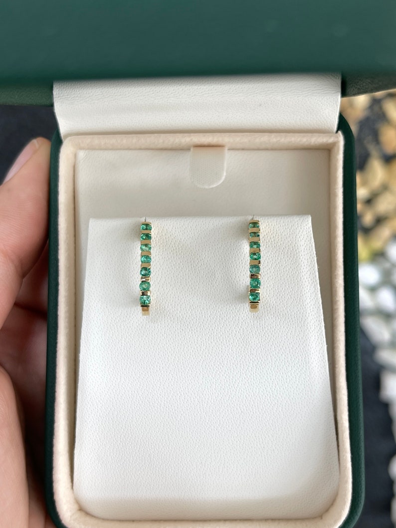 0.75 Carat Natural Round Emerald 14K Gold J Hoop Earrings for Women - Elegant Dangle Earrings for Party, Wedding & Everyday Wear
