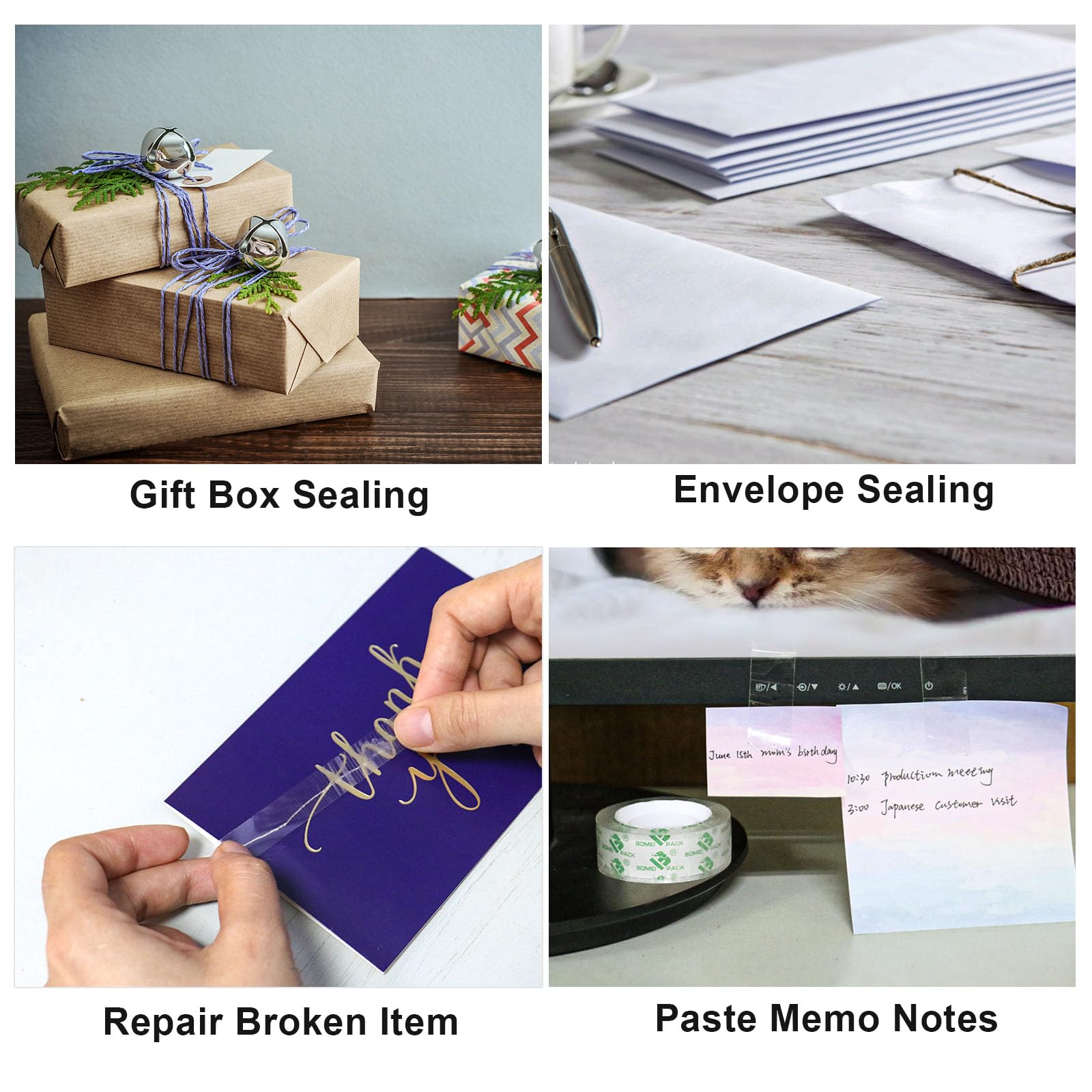 BOMEI PACK 14 Rolls Crystal Clear Tape - 3/4Inch x 1000 Inch Transparent Adhesive Tape Refills for Dispenser - Perfect for Gift Wrapping, Crafts, Home, School & Office Supplies - Strong Hold for Packages, Scrapbooking & DIY Projects