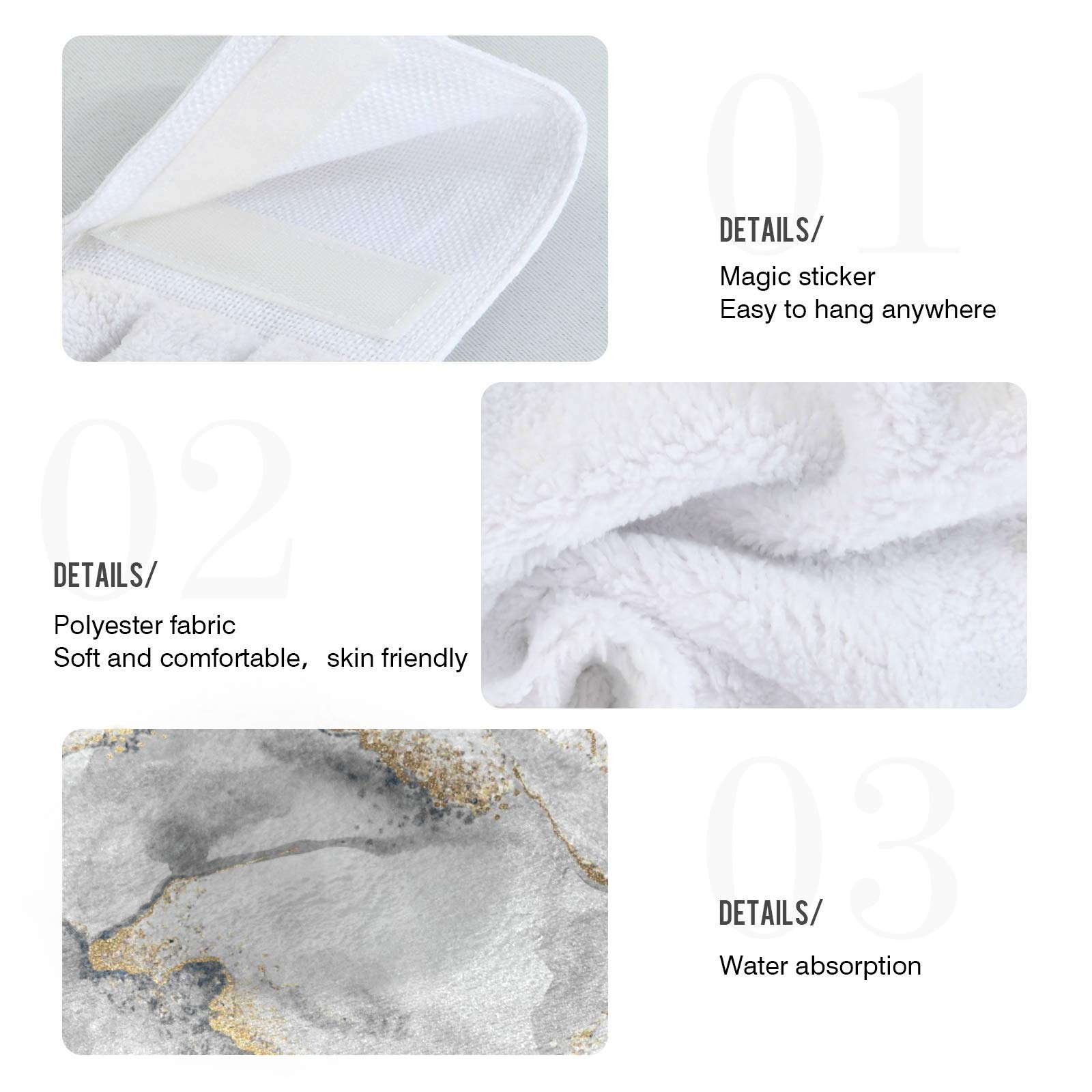Premium Black & White Marble Gold Foil Kitchen Hand Towels Set of 2 - Super Absorbent, Quick Dry, Soft Hanging Dish Towels for Cooking, Cleaning & Decor - Perfect for Home Kitchen, Bathroom & Dining Room Decor