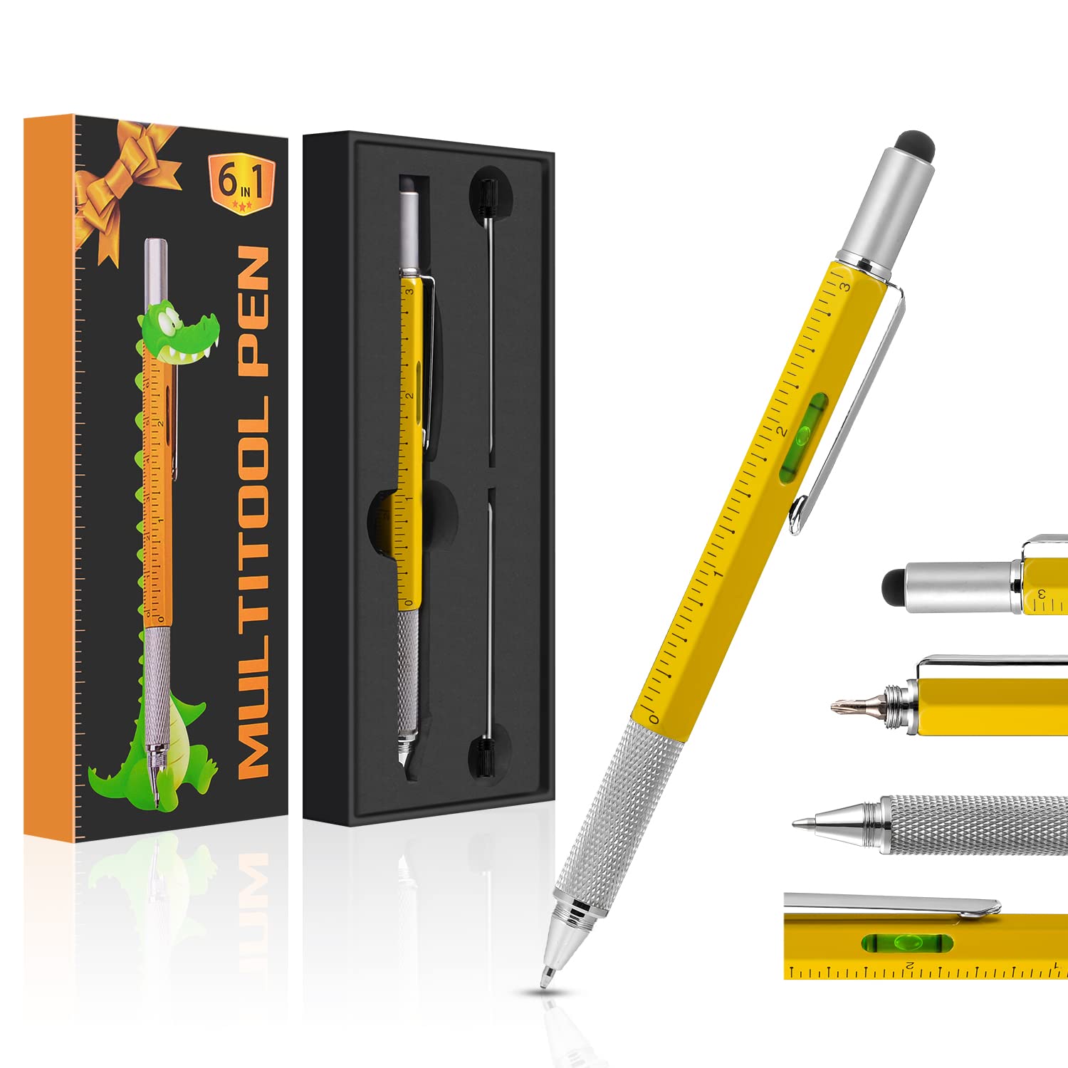 6-in-1 Multitool Pen for Men - Stylus, Ruler, Level & Screwdriver with 2 Refills | Perfect Stocking Stuffer, Birthday & Father's Day Gift for Dad from Daughter, Son or Wife | Great for Office, Camping, DIY Projects & Everyday Carry
