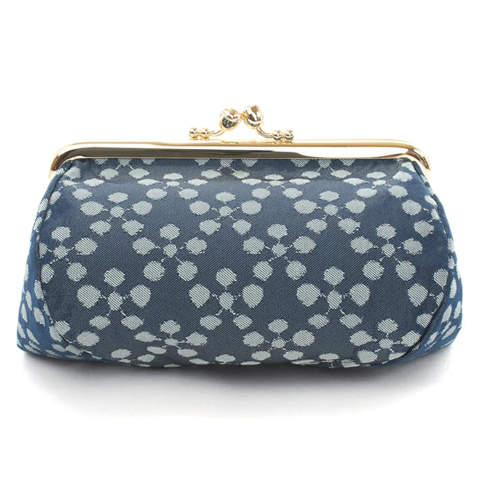 Nishijin Woven Small Pouch - Plum Blossom Navy Blue Japanese Kyoto Handmade Cosmetic Makeup Bag | Gamaguchi Travel Toiletry Organizer, Stationery Pouch & Bag-in-Bag for Women's Essentials | Perfect for Daily Use, Gift Giving & Japanese Culture Lovers