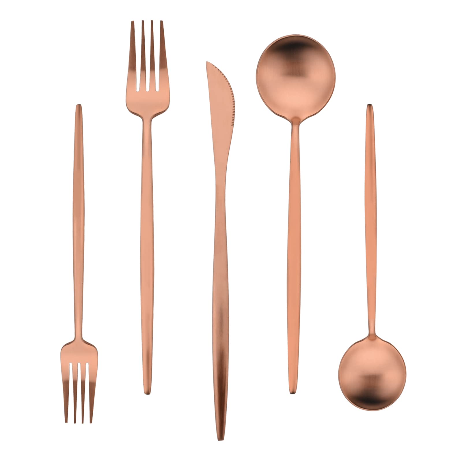 Matte Rose Gold Silverware Set for 4 - 20 Piece Stainless Steel Flatware Set with Knives, Spoons & Forks | Satin Finish, Dishwasher Safe | Elegant Dining & Dinner Party Tableware