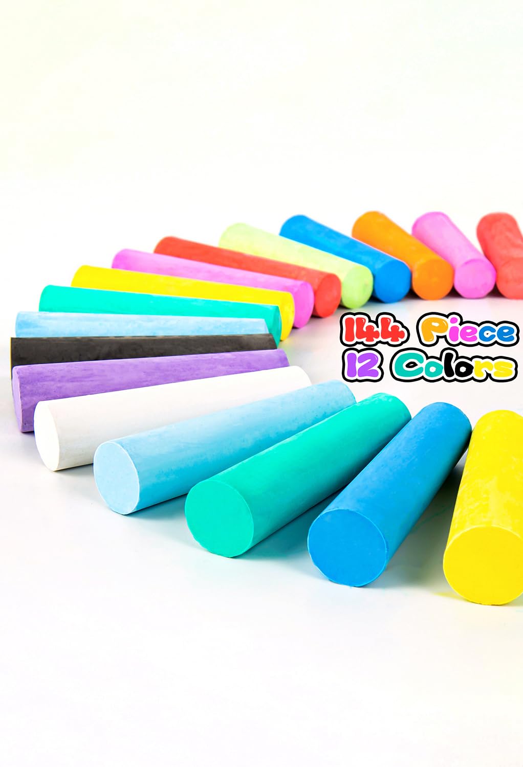 144PCS Washable Non-Toxic Jumbo Sidewalk Chalk Set - 12 Vibrant Colors for Kids & Toddlers - Perfect for Blackboard Drawing, Playground Fun, Birthday Parties & Outdoor Art Activities