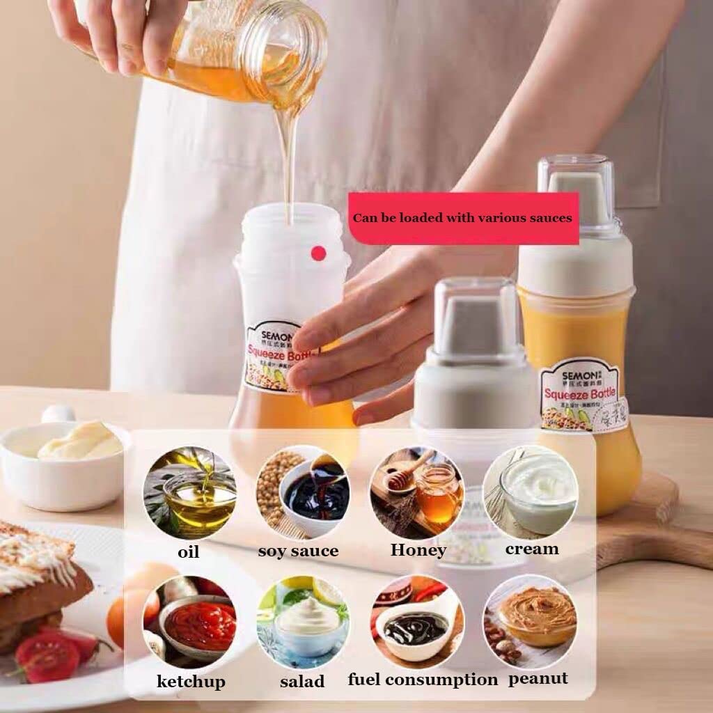 Ramkuwar 3-Piece BPA-Free Squeeze Bottles with Measurement Marks - Perfect for Ketchup, BBQ Sauce, Syrup, Condiments & Paint - Ideal for Home Kitchen, Restaurants & DIY Projects