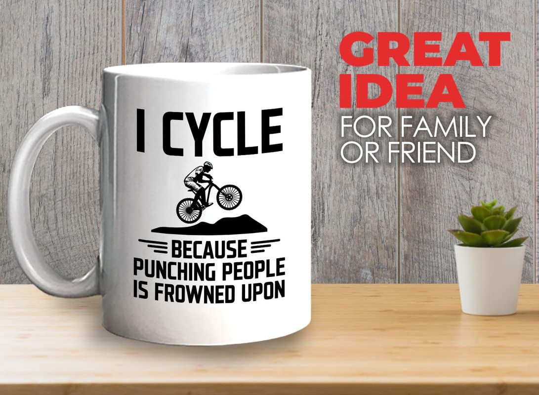 11oz White Mountain Bike Coffee Mug - Funny Cycling Gift for Bikers & Bike Lovers - Perfect for Road Cycling, Mountain Biking & Dirt Bike Enthusiasts - Great for Coffee Breaks, Office Use & Cycling Events