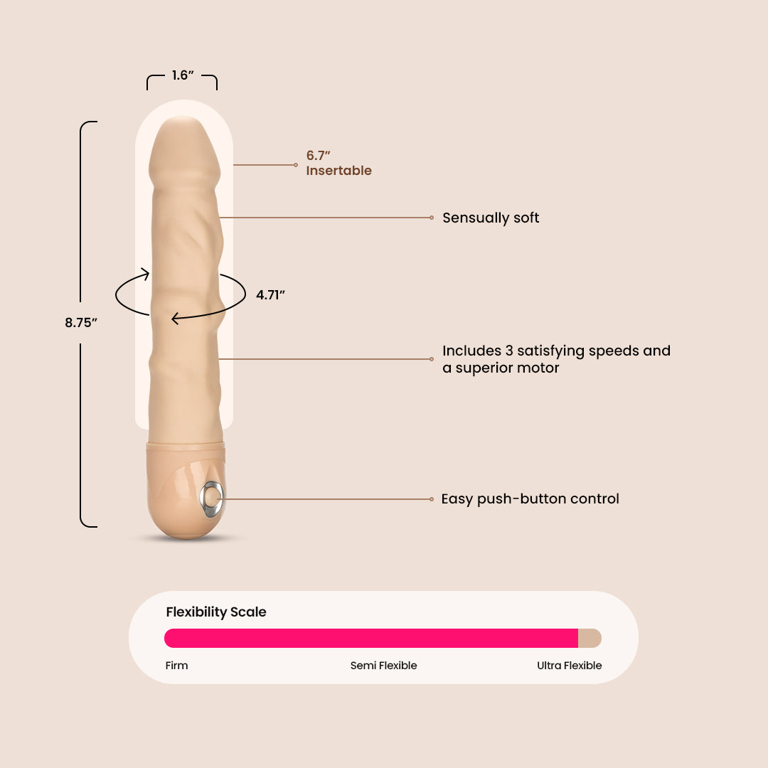 Power Stud® Rod - Realistic Vibrating Dildo for Couples & Solo Play | Ultra-Lifelike Silicone Adult Toy for Enhanced Pleasure & Intimacy | Bedroom Accessory for Spice Up Your Sex Life