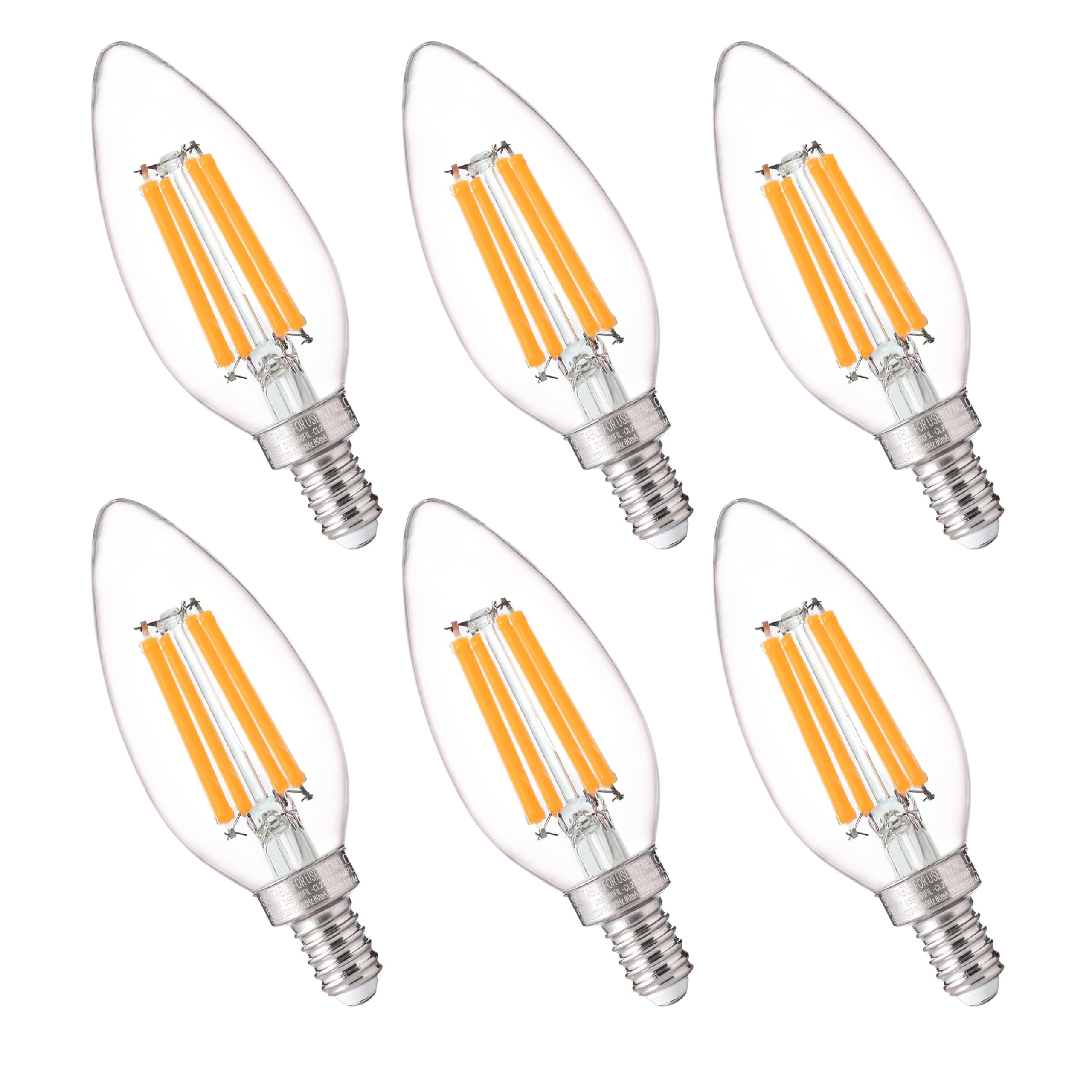 FLSNT 100W Equivalent LED Candelabra Bulbs - 800LM Dimmable B11 E12 Chandelier Light Bulbs (5.5W, 2700K Soft White, 6 Pack) for Bedroom, Living Room & Dining Room Lighting