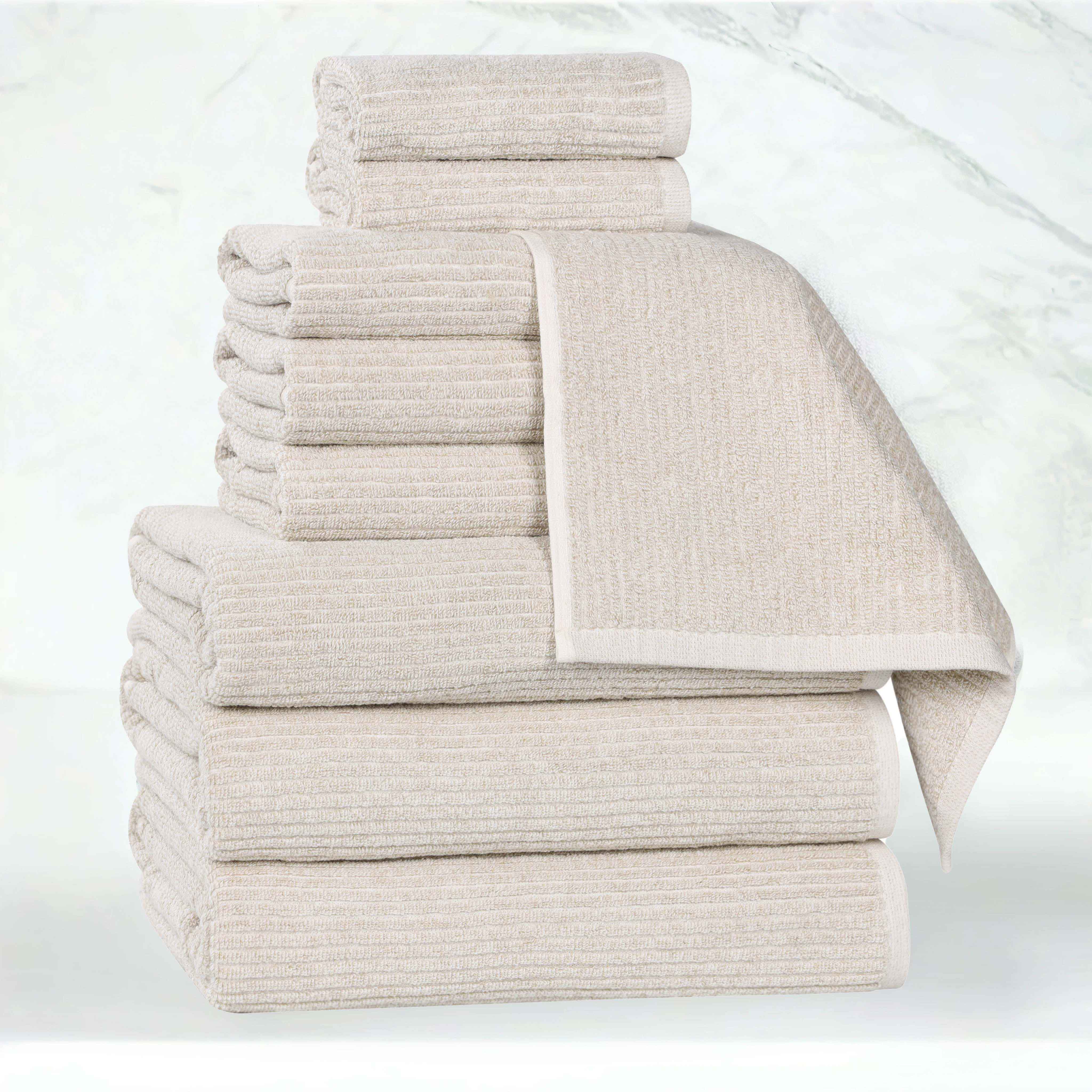 Premium 9-Piece Cotton Blend Ribbed Towel Set - Soft, Absorbent & Durable Bath Towels for Spa, Gym, and Beach Use