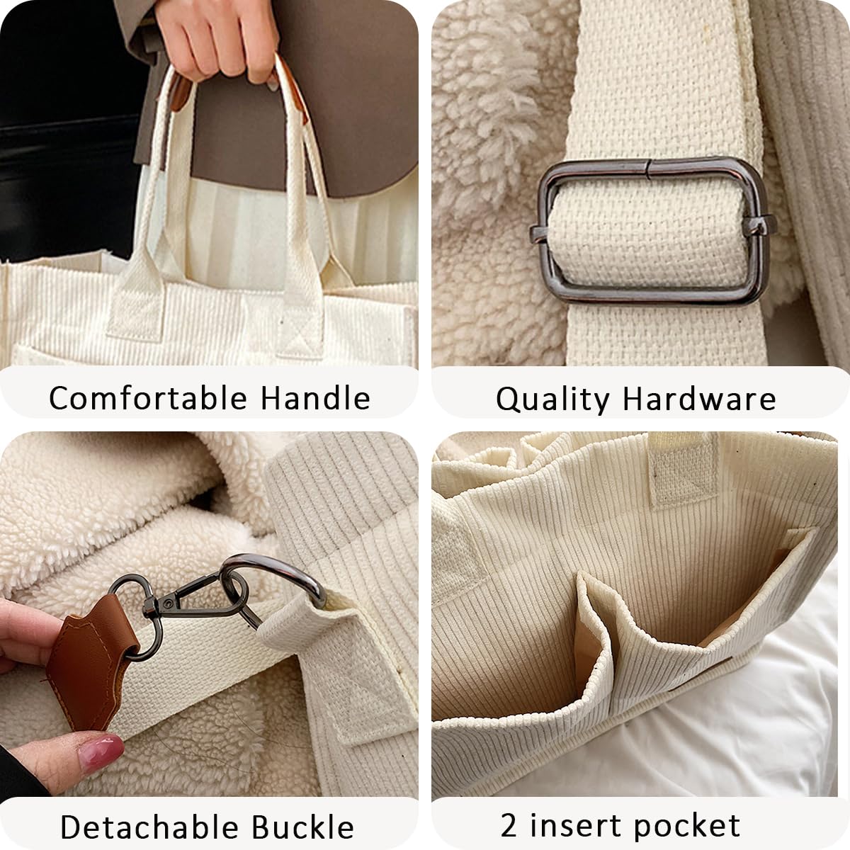 Stylish Women's Corduroy Tote Bag - Casual Hobo Messenger Shoulder Bag with Multiple Pockets | Perfect for Work, Travel, Shopping & Everyday Use