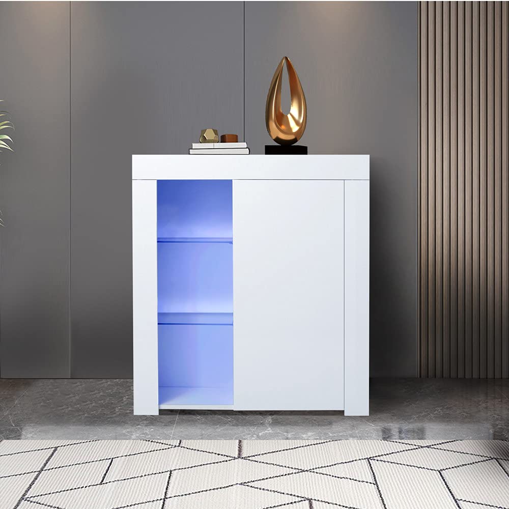 Modern White LED Sideboard Cupboard - Kitchen Storage Cabinet with Buffet & Console for Dining Room, Entryway, Living Room - Perfect for Home Organization & Stylish Display