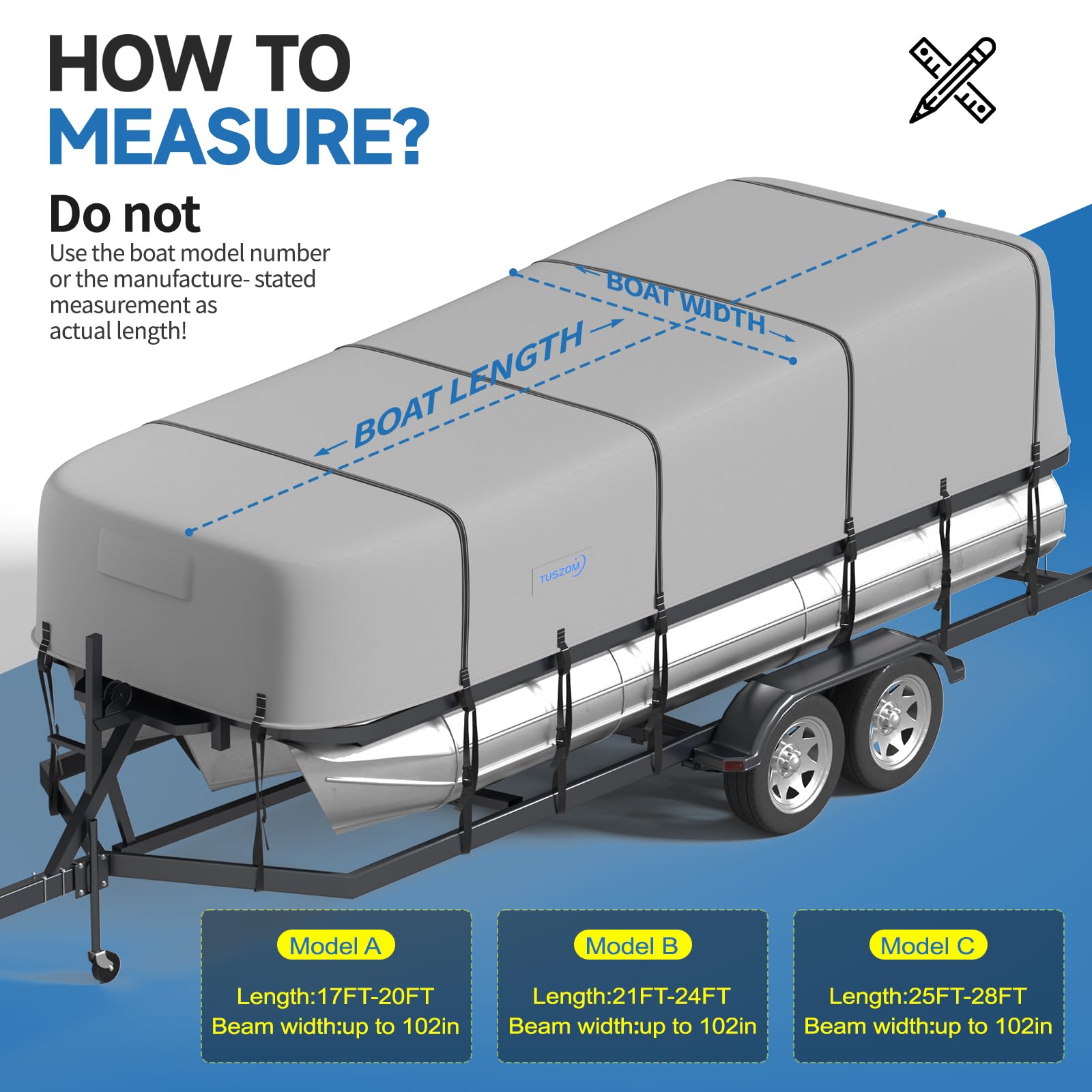 900D Waterproof Heavy Duty Pontoon Boat Cover with Motor Cover - True 900D Solution Dyed Trailerable Cover with 12+4 Windproof Straps (Fits 21'-24' Length, 102