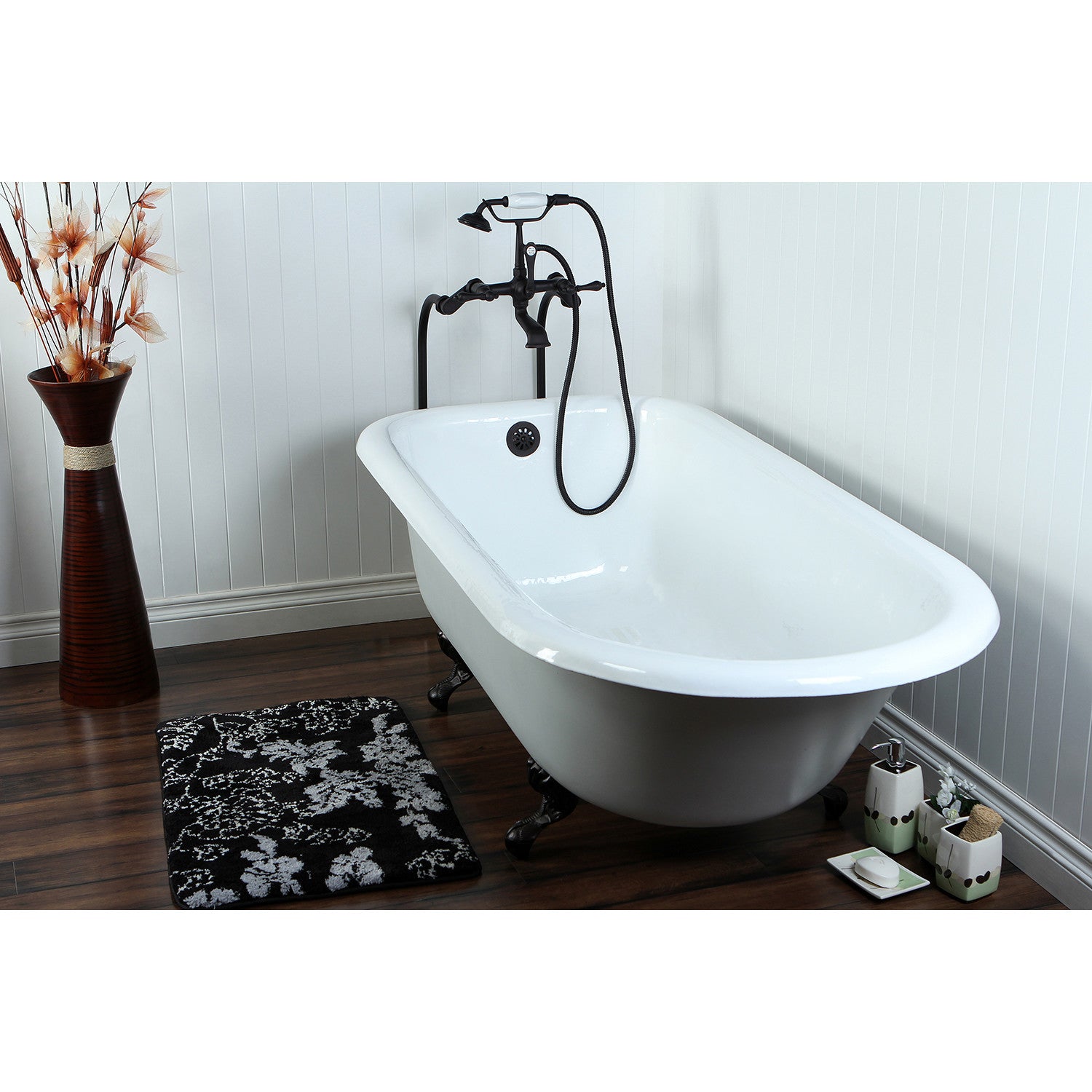 Aqua Eden 67 Inch White Cast Iron Clawfoot Bathtub - Oval Rectangular Roll Top Design, Oil Rubbed Bronze Finish (No Faucet Drillings) | Vintage Style Freestanding Tub for Bathroom Remodel, Spa Retreat & Luxury Home Decor