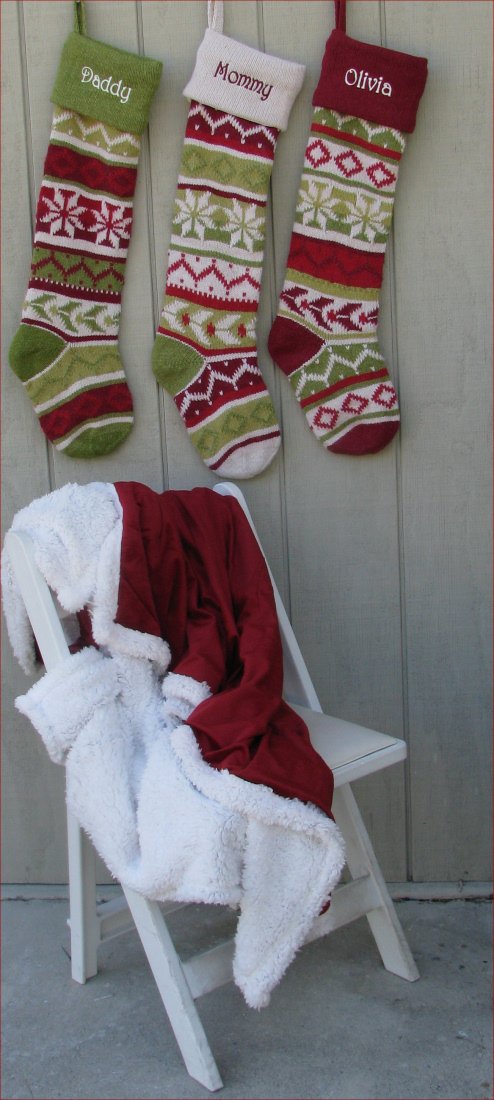 Hand Knitted Personalized Wool Christmas Stockings with Red Cuff - Perfect for Holiday Decorations, Fireplace Mantel, and Christmas Gift Giving