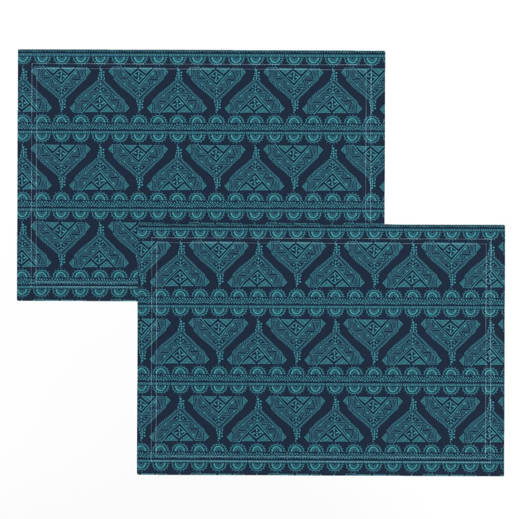 Boho Electric Blue Bohemian Chic Teal Abstract Modern Print Linen Cotton Canvas Placemats (Set of 2) - Perfect for Dining Tables, Kitchen Decor, and Bohemian Style Home Accessories