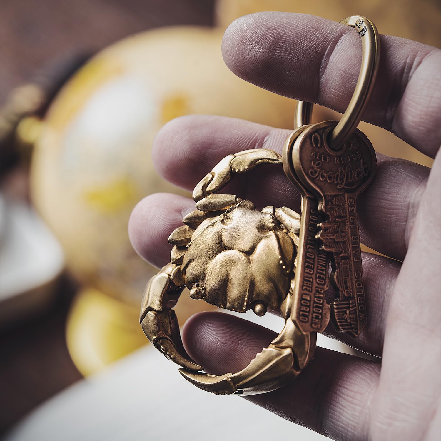 CopperTist.WU Crab Snap Keychain - Brass Quick Release Keychain Clip with Keyring - Unique Novelty Gifts for Men & Women - Perfect for Car Keys, Backpacks & Everyday Carry (EDC) Accessories