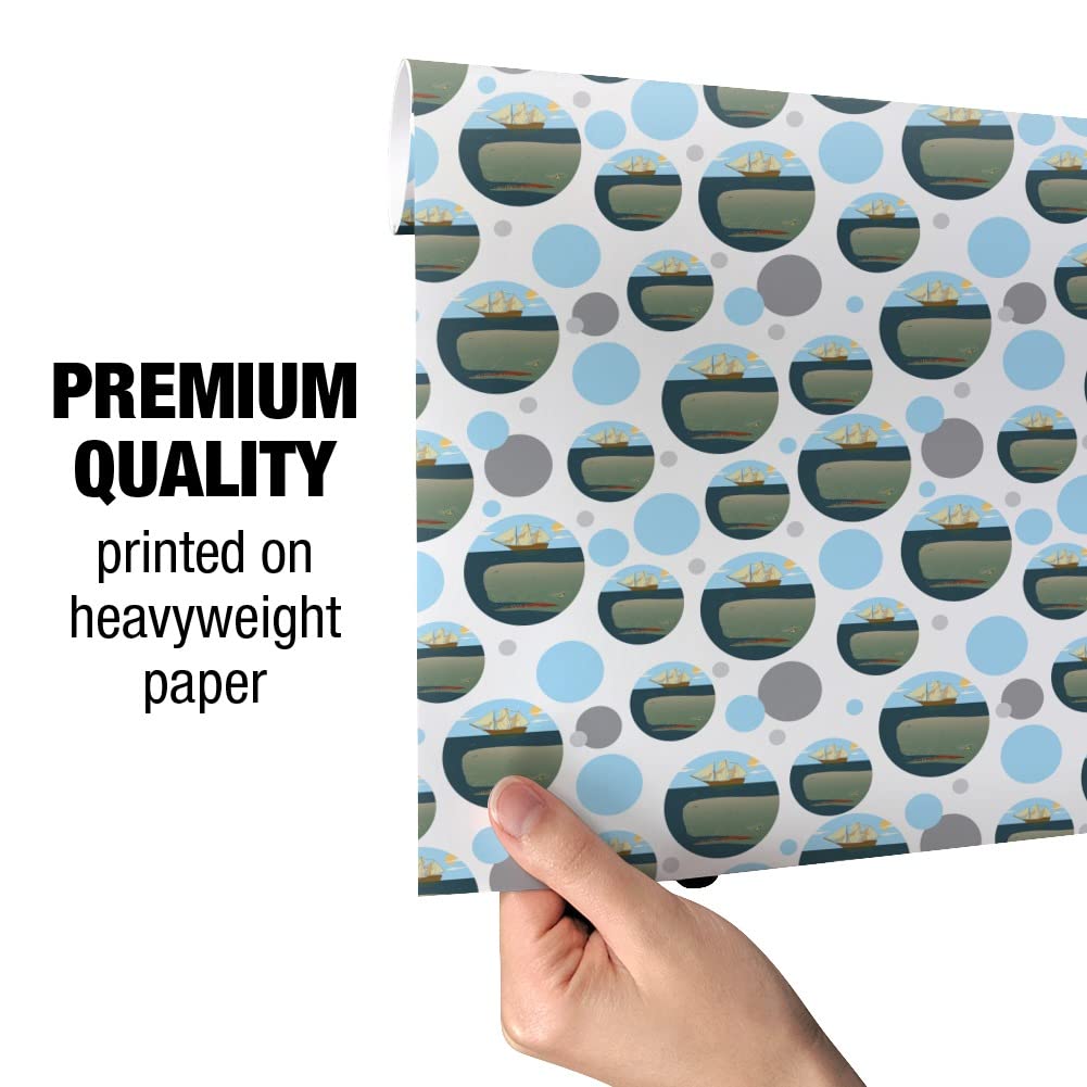 Premium Sperm Whale Under Ship Design Gift Wrapping Paper Roll - 30