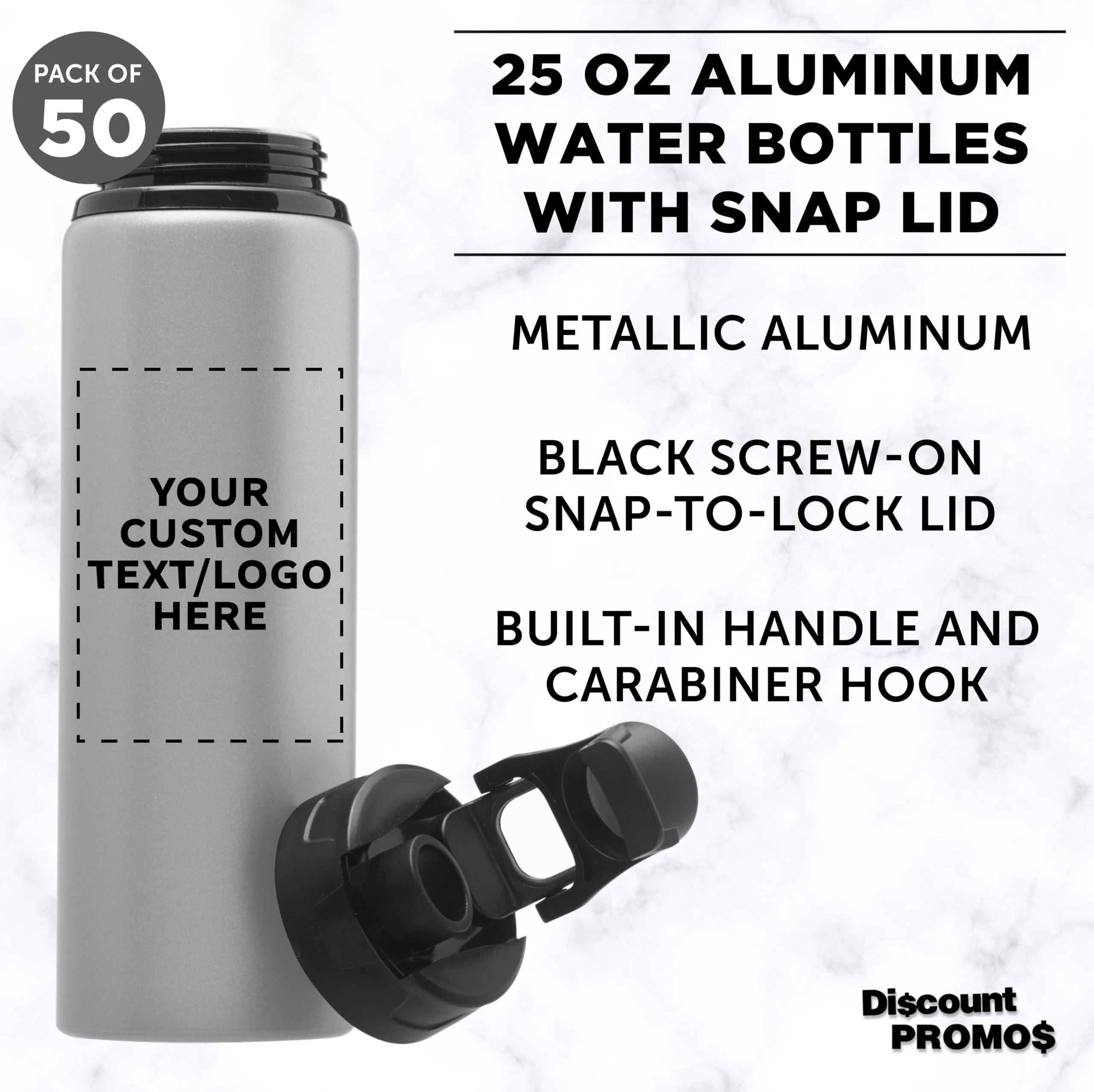 Custom 25oz Aluminum Water Bottles with Snap Lids - Bulk Pack of 50 Personalized Reusable Drinkware - Ideal for Gym, Hiking, Cycling & School - Silver - Perfect for Corporate Gifts, Team Events & Eco-Friendly Promotions