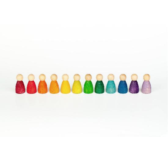 Grapat Wooden Colored Nins - 12 Piece Waldorf Montessori Toy for Sensory Play, Imaginative Learning & Early Childhood Education