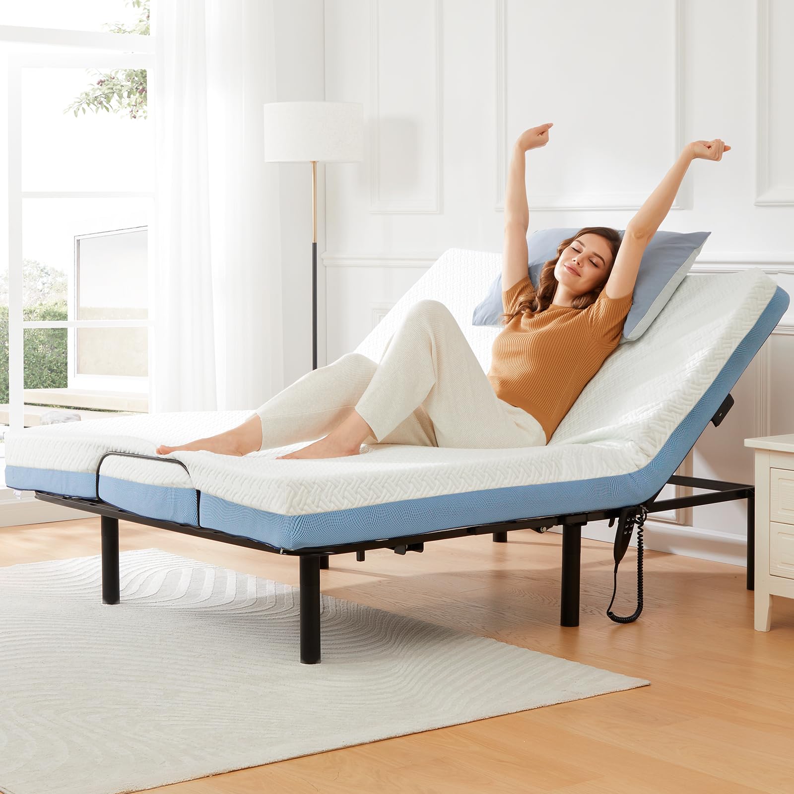Marsail Queen Adjustable Bed Base Frame - 4 Height Settings, Dual USB Charging Ports, Easy 5-Min Assembly | Perfect for Lounging, Reading, Snoring Relief & Acid Reflux | Home Bedroom Upgrade for Comfort & Health