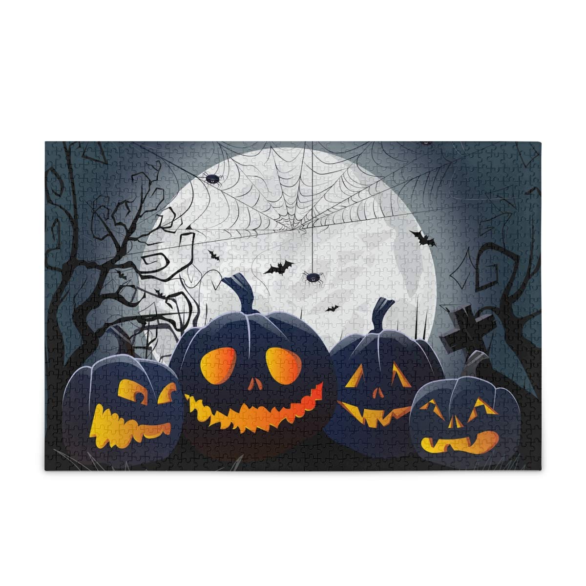 1000 Piece Halloween Jigsaw Puzzle for Adults & Teens - Haunted House Moon Pumpkin Spooky Scene - 20x30 Inch Challenging Puzzle Game for Family Night & Party Decor