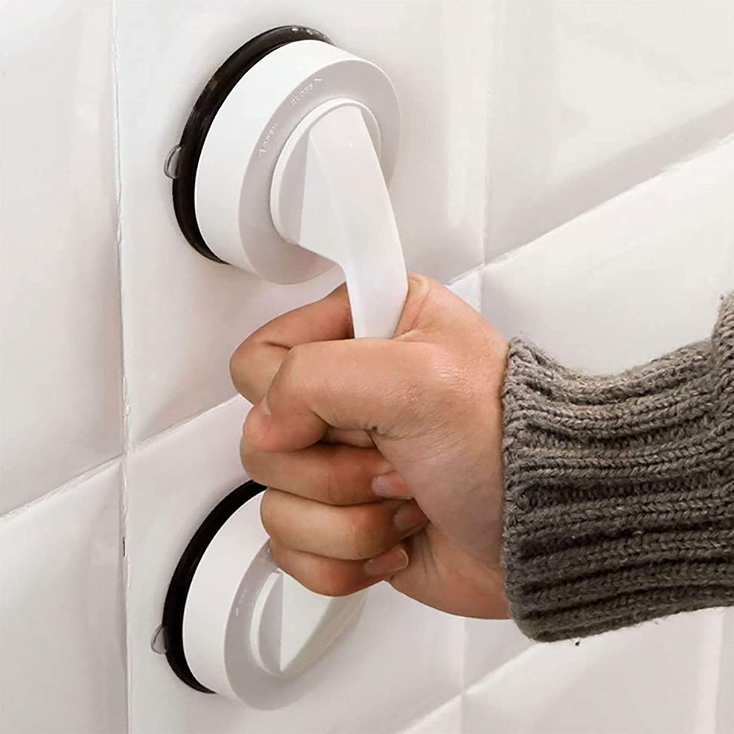 Non-Slip Suction Cup Shower Grab Bar for Elderly - Dual Locking Safety Handle, Anti-Slip Bathroom Safety Rail for Seniors & Disabled (White) - Perfect for Shower, Bathtub & Wet Areas