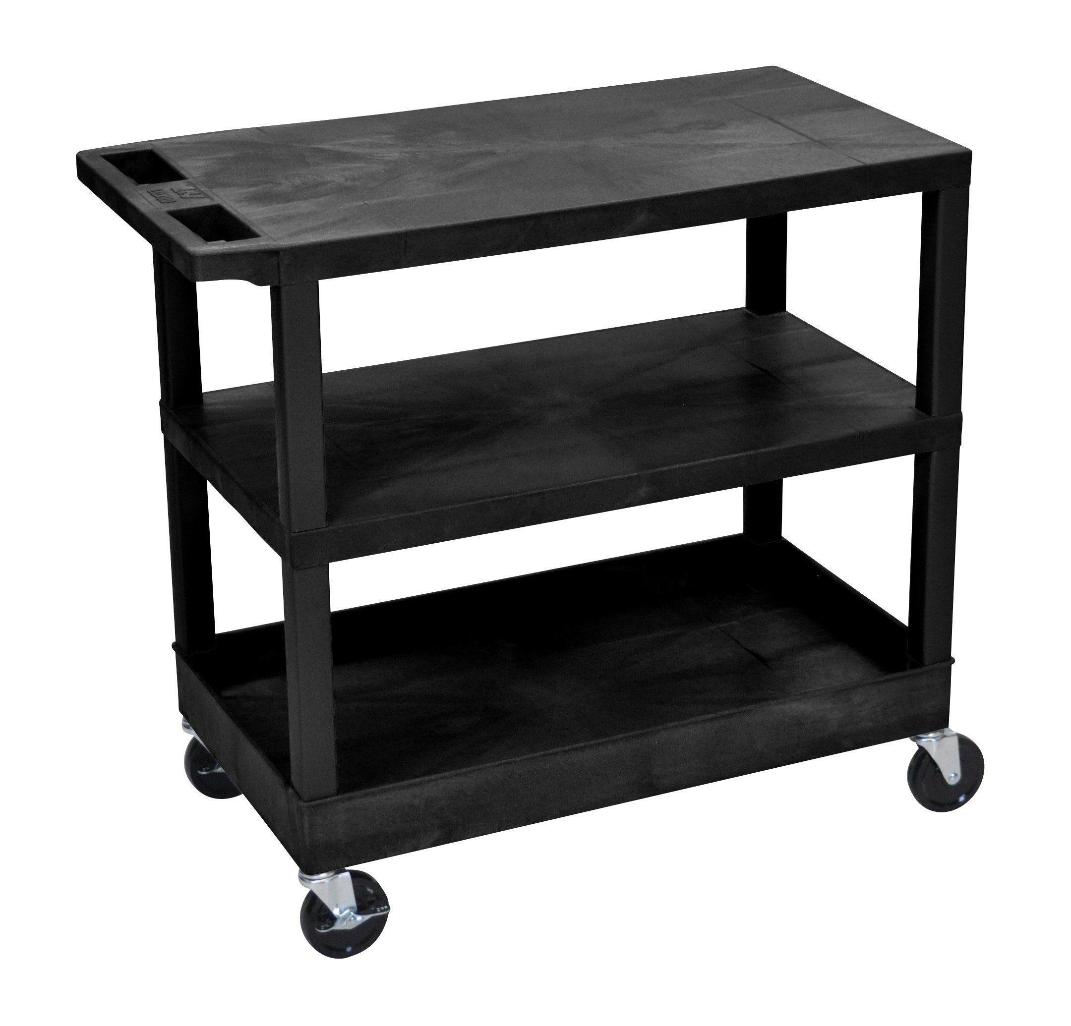 Luxor Black EC221 B 18x32 Utility Cart with 2 Flat Shelves & 1 Tub Shelf - Perfect for Kitchen, Office, or Workshop Organization
